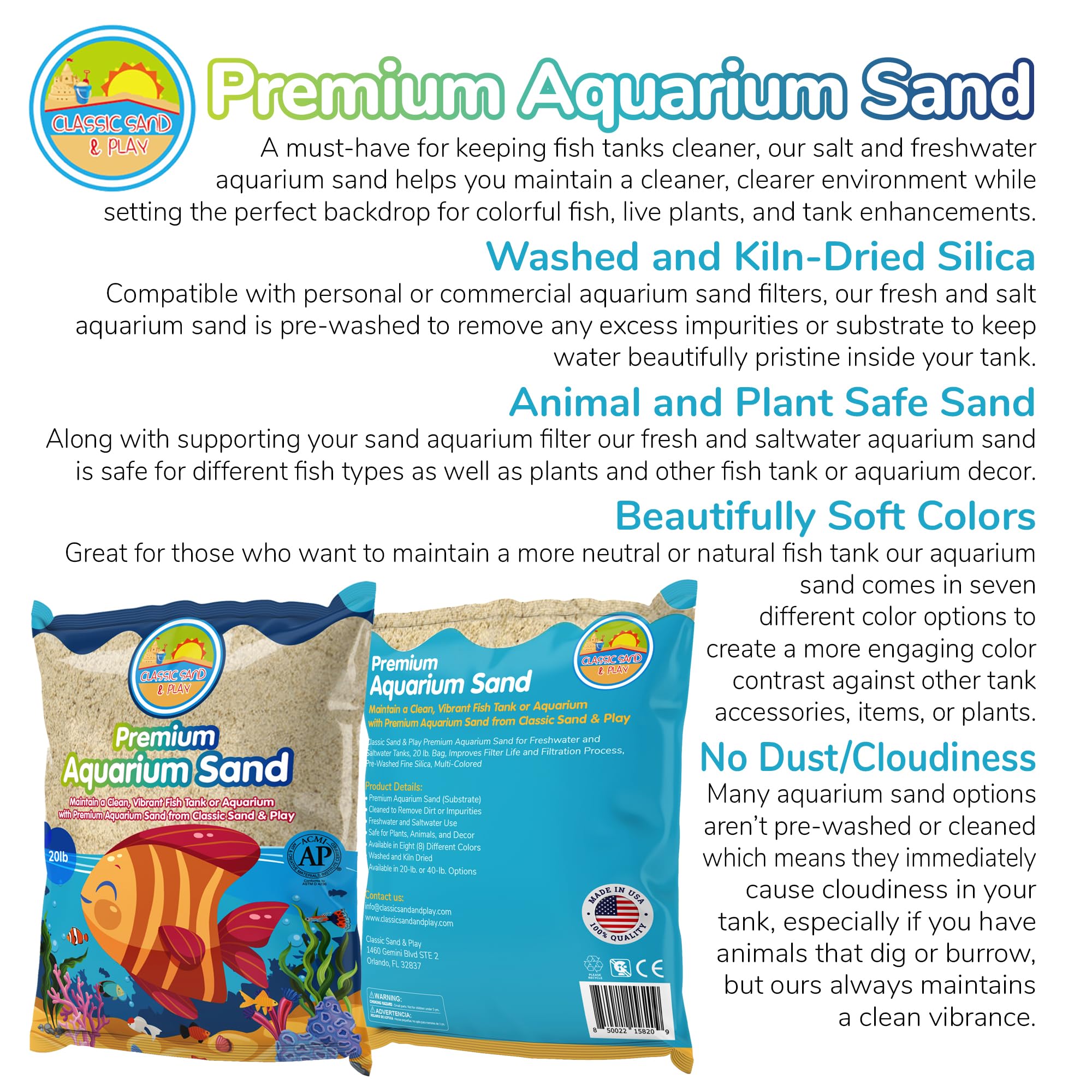 Classic Sand & Play sable pré-lavé pour eau plus propre et nette.