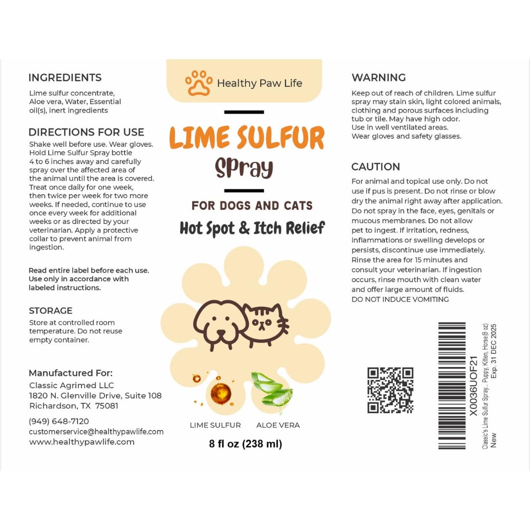 Ingrédients calcium et soufre dans Classic's Lime Sulfur Dip.