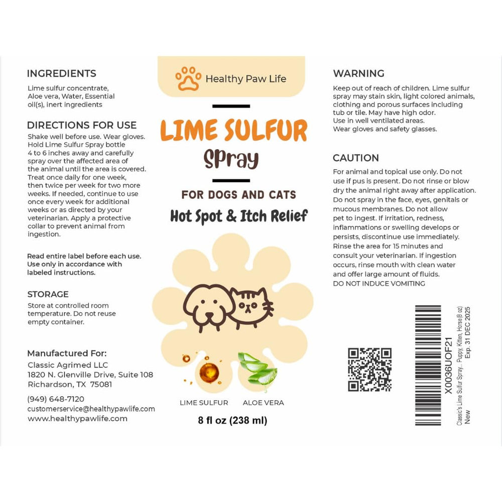 Ingrédients calcium et soufre dans Classic's Lime Sulfur Dip.