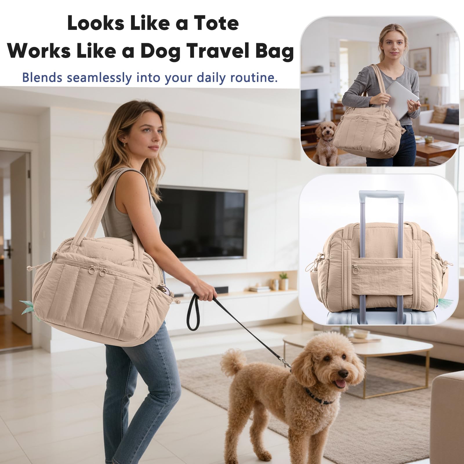 CLAWIST sac voyage chien, ouverture intérieure organisée pour accéder rapidement aux essentiels.