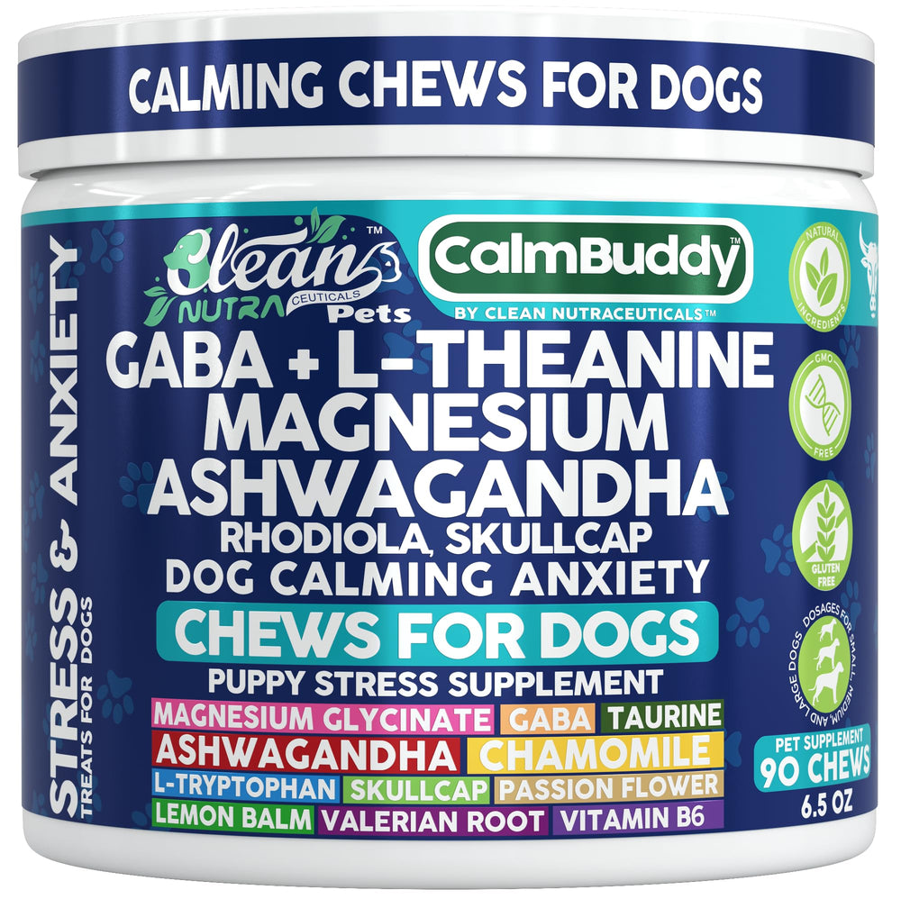 CalmBuddy bouchées apaisantes en pack, aide potentielle à calmer l’anxiété canine.