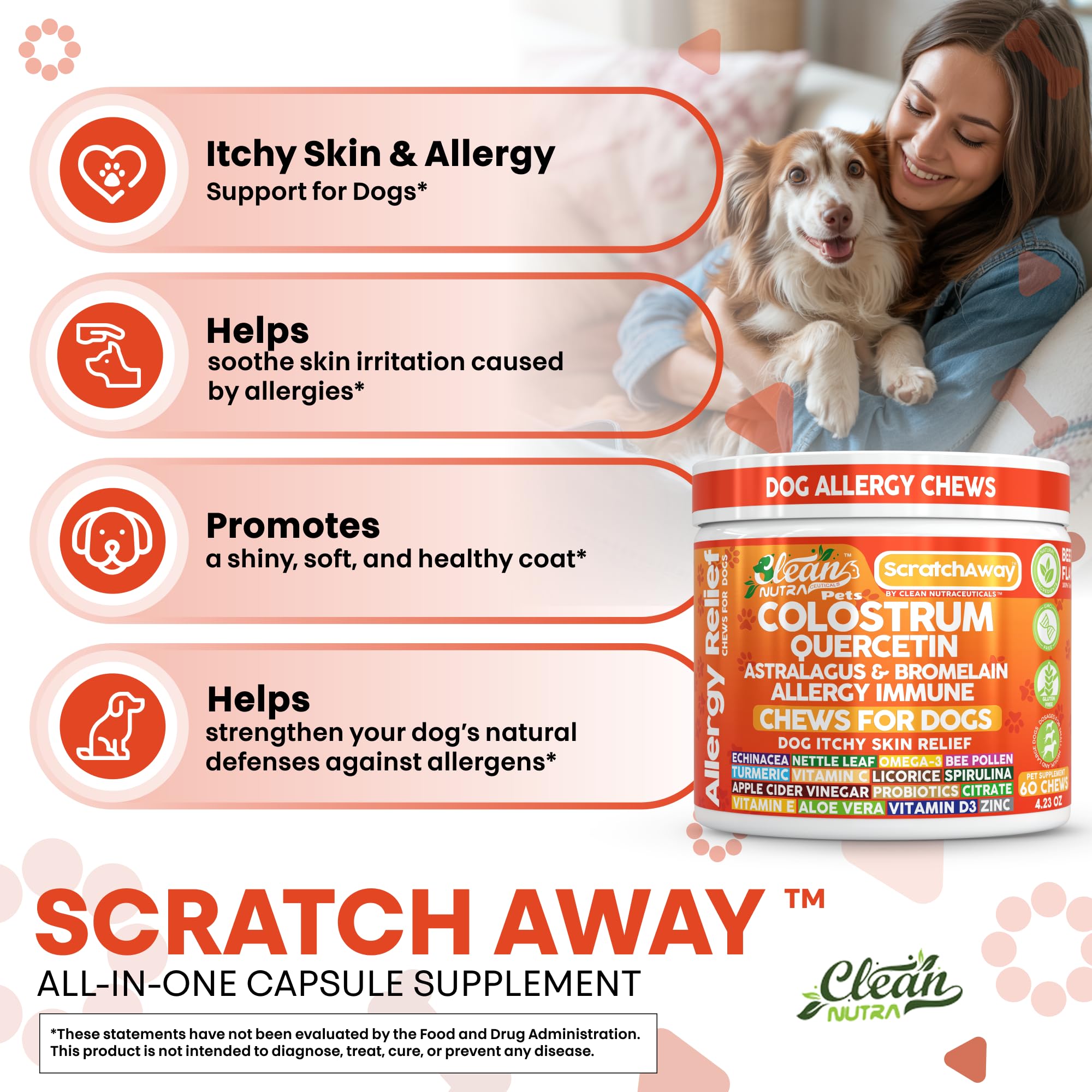 Omega-3 saumon Clean Nutraceuticals chien – huile de poisson, peau et pelage sains.