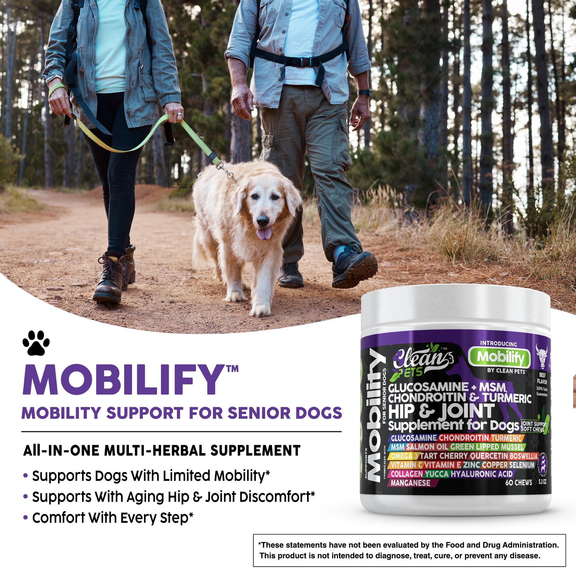 Ingrédients clés Clean Pets glucosamine et chondroïtine illustrés