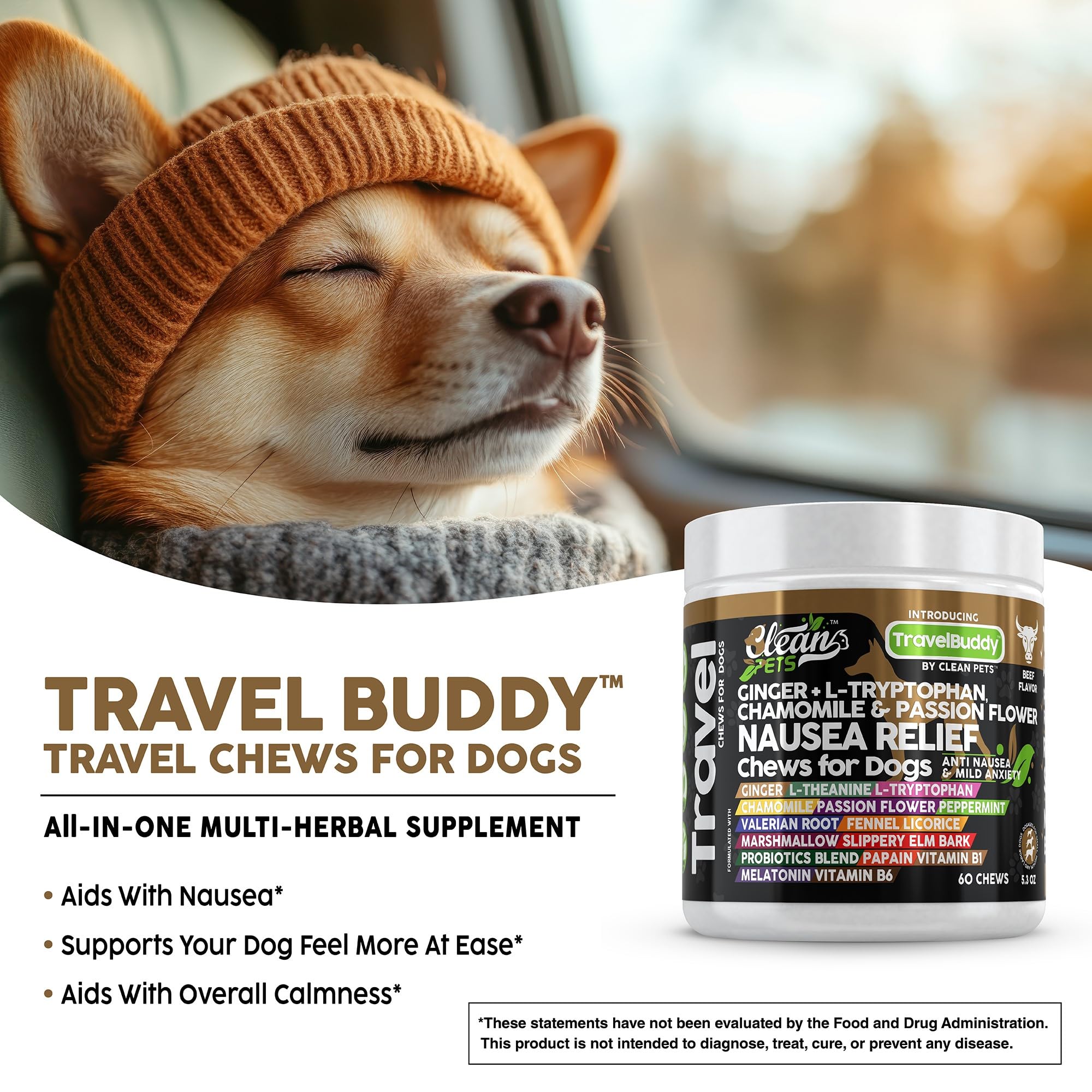 Friandises de voyage Clean Pets: l-theanine pour soutenir l'humeur.