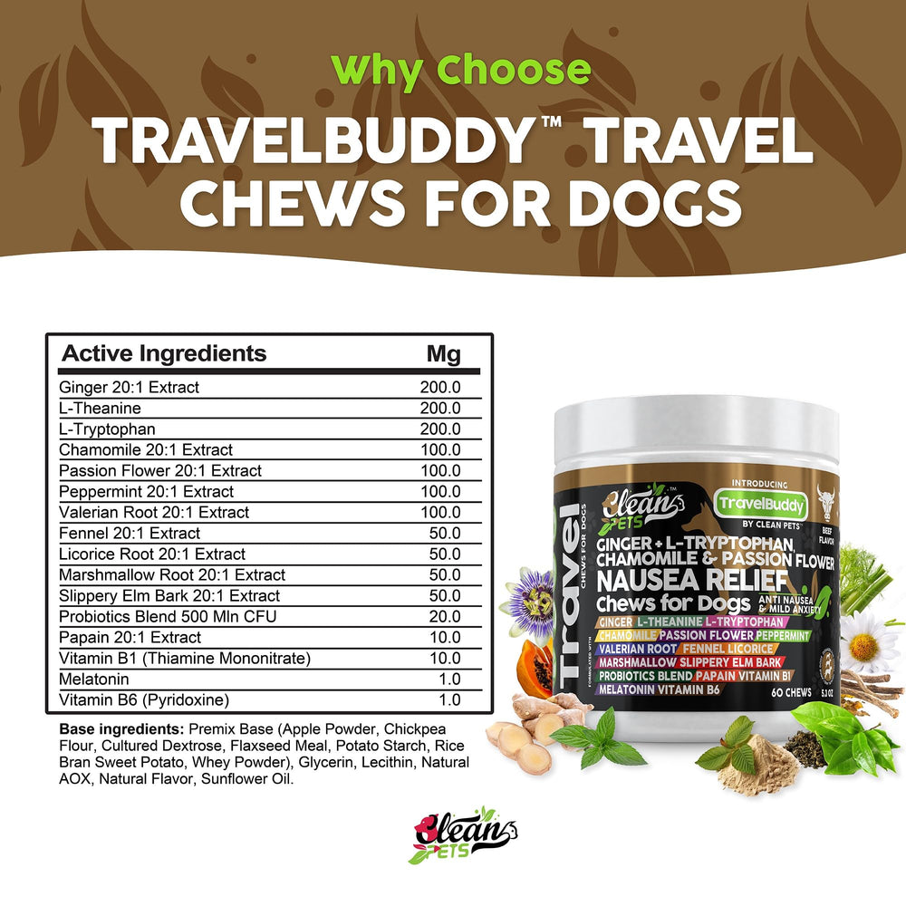 Friandises de voyage Clean Pets: valeriane et gingembre pour relaxation.