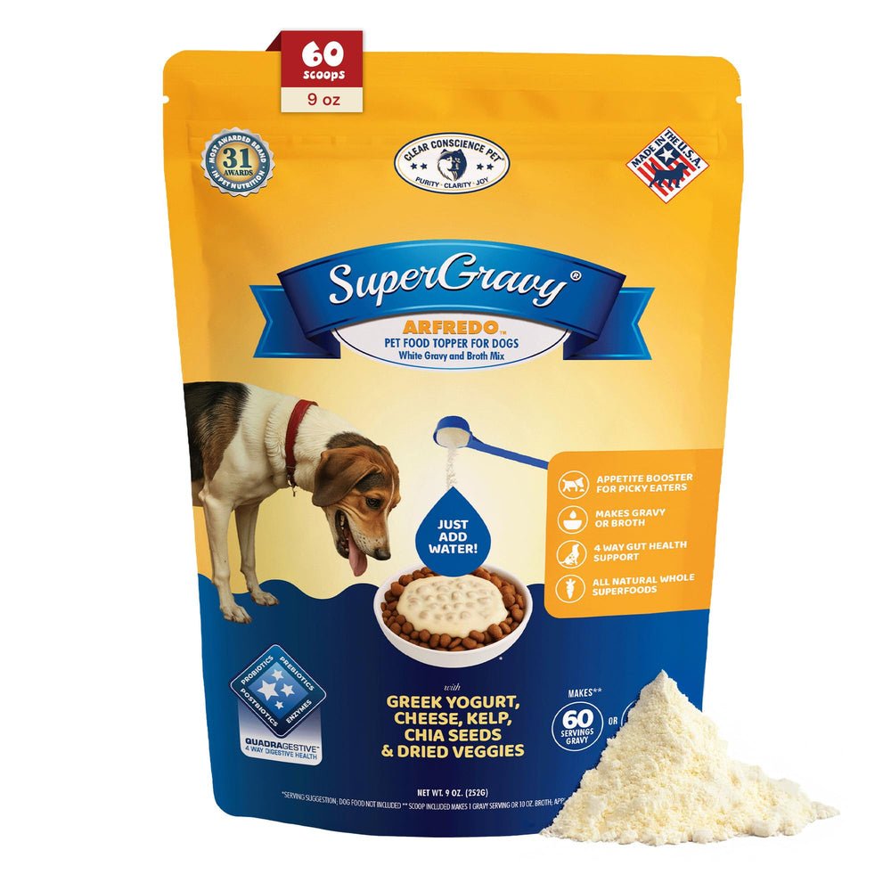 CLEAR CONSCIENCE PET Arfredo SuperGravy transforme des croquettes en sauce crèmeuse.