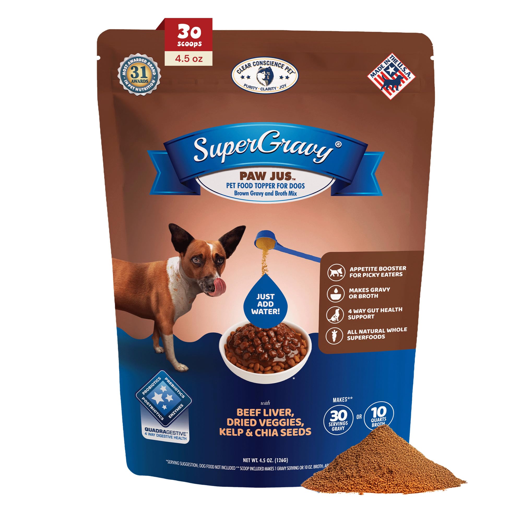 CLEAR CONSCIENCE PET Paw Jus SuperGravy : bouteille prête à hydrater et relever la saveur