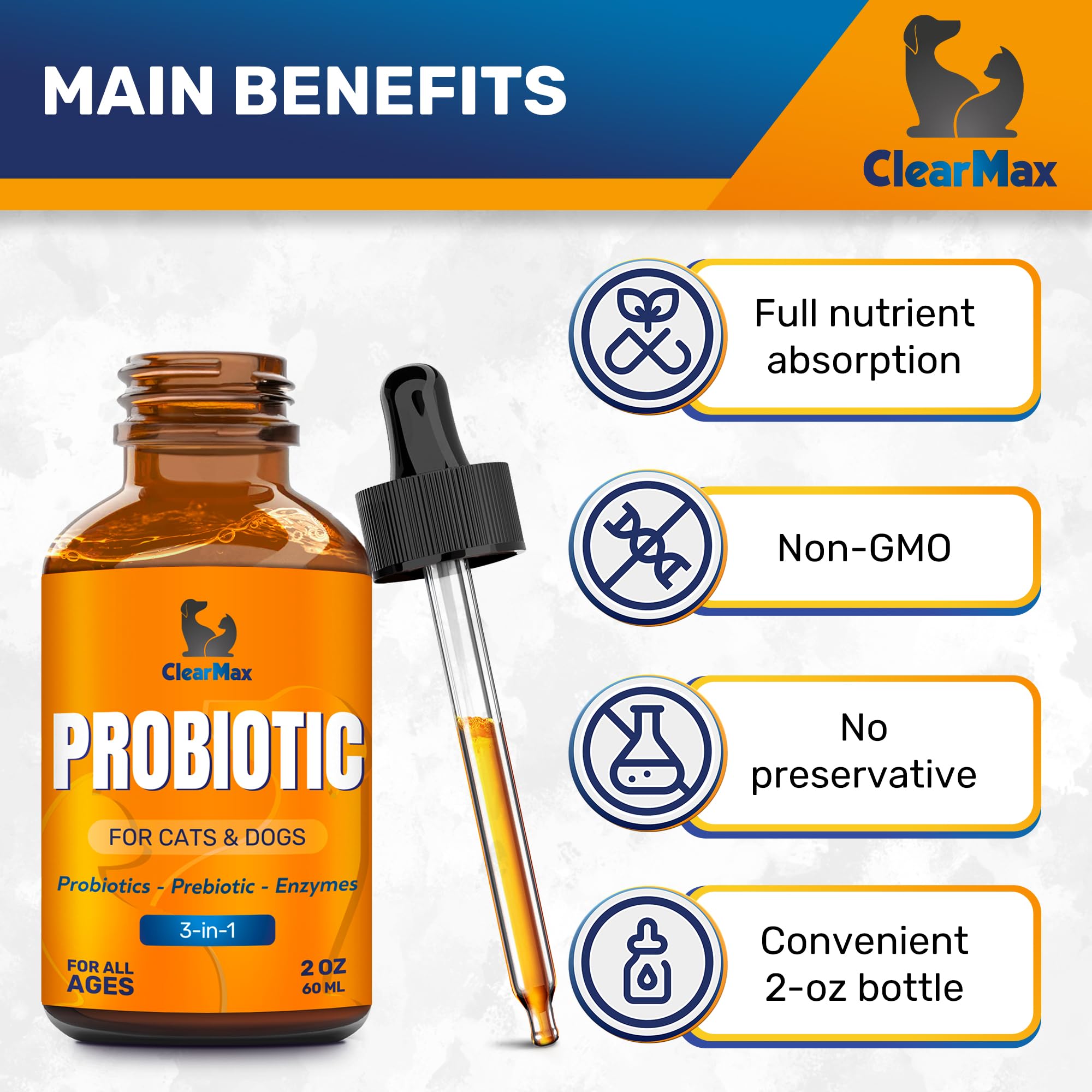 Clear Max Probiotiques Liquide – Ingrédients naturels sans additifs ni OGM.