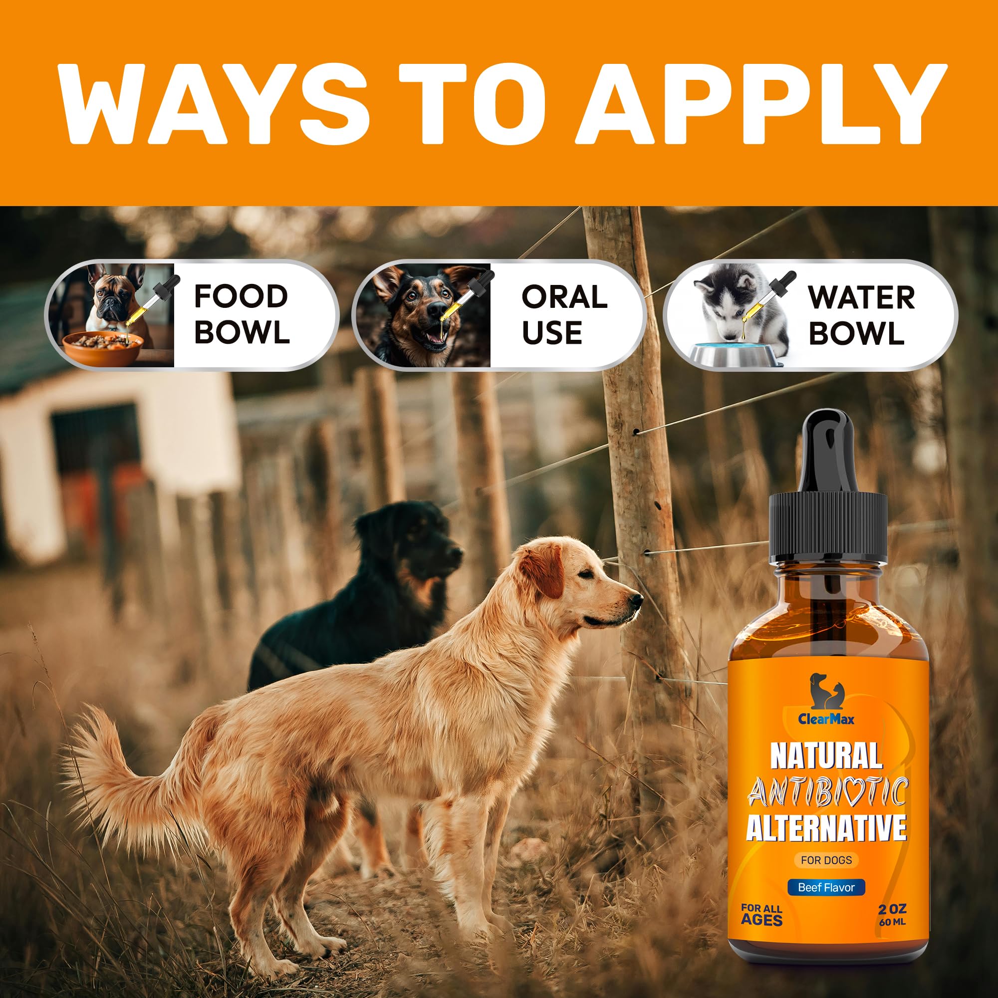 Clear Max antibiotiques chien dosage facile dans nourriture ou eau.