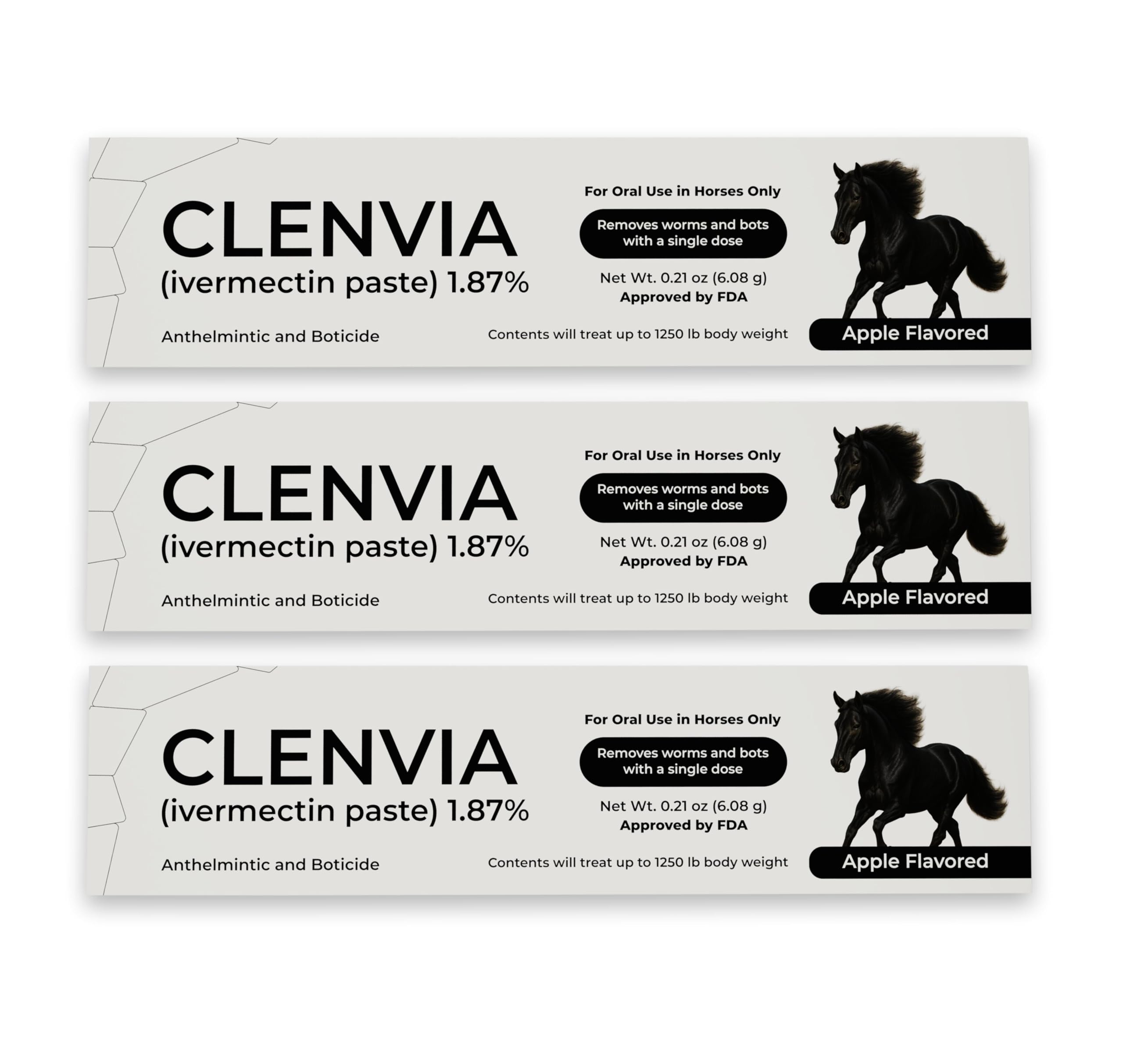 CLENVIA pâte cheval saveur pomme, tube pratique pour administration.