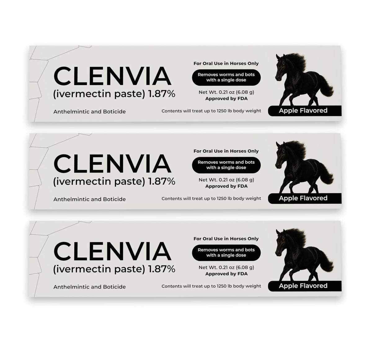 CLENVIA pâte cheval saveur pomme, tube pratique pour administration.