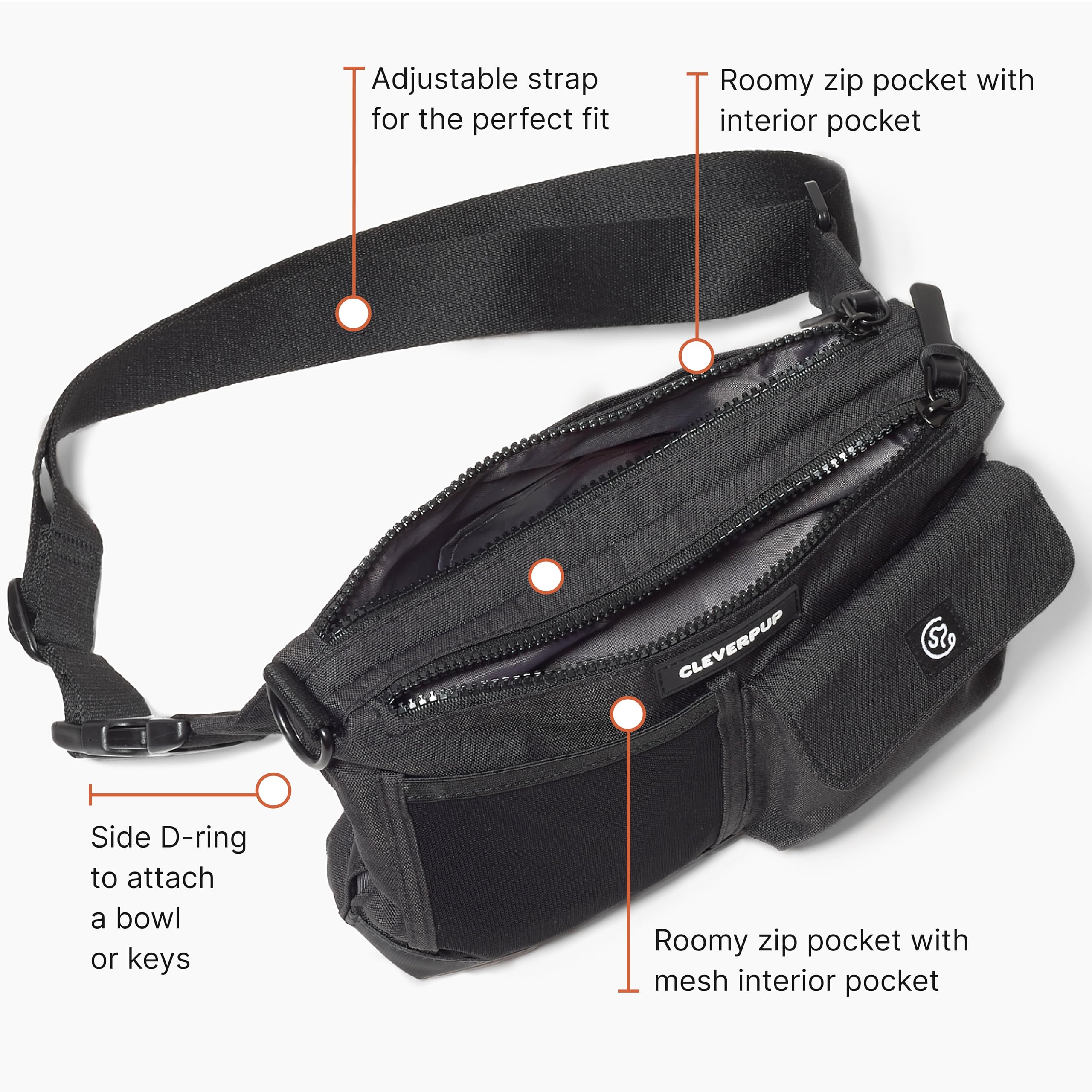 Cleverpup anneau-en-d-lateral: accessoire utile pour attacher clés ou bol.