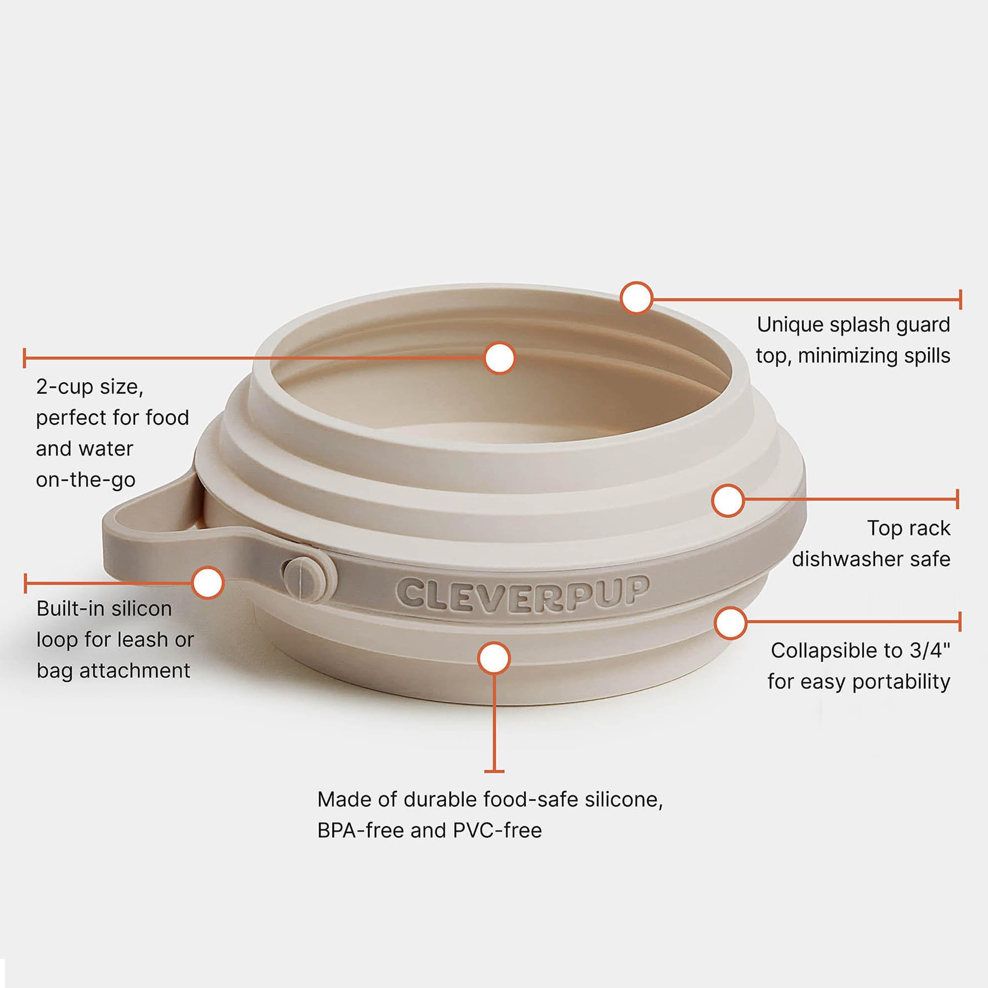 Cleverpup Nomad bol silicone sans BPA, compatible lave-vaisselle.