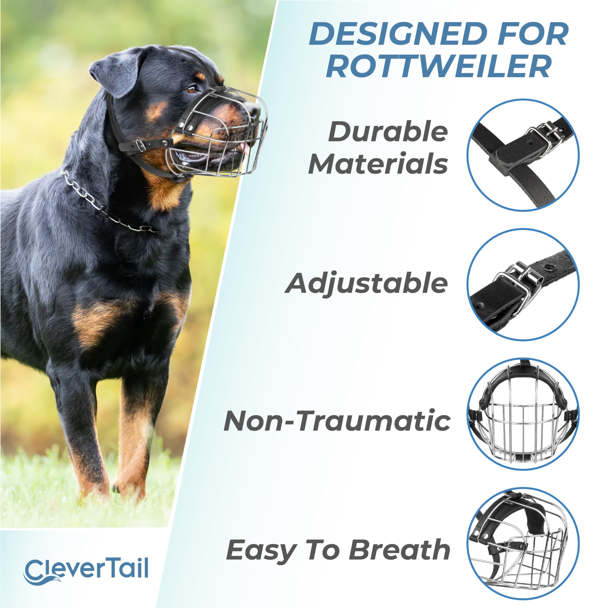 Grille métallique et cuir CleverTail XL adaptée aux grandes races comme le Rottweiler.