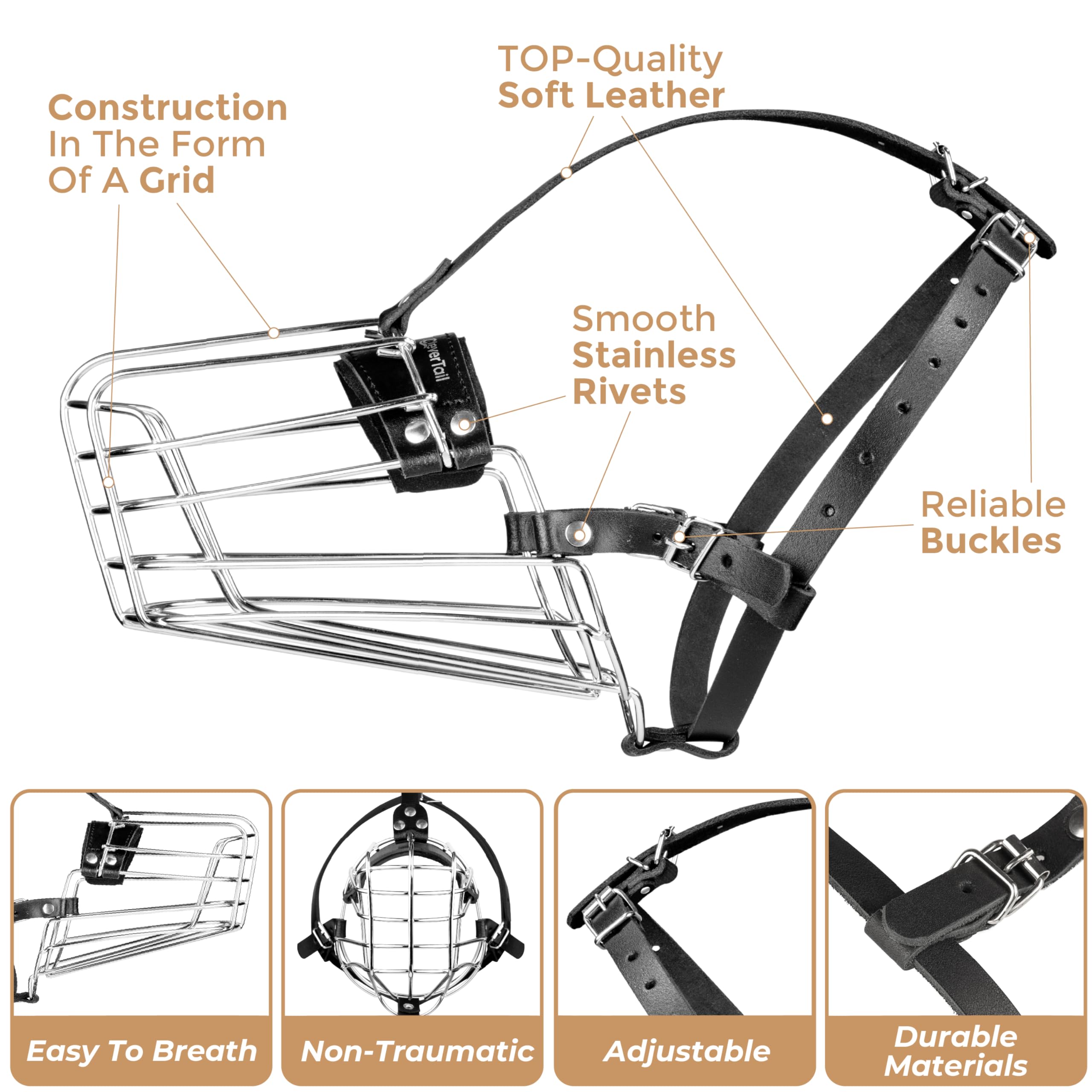 CleverTail muselière cage métal grand chien, pratique en extérieur.