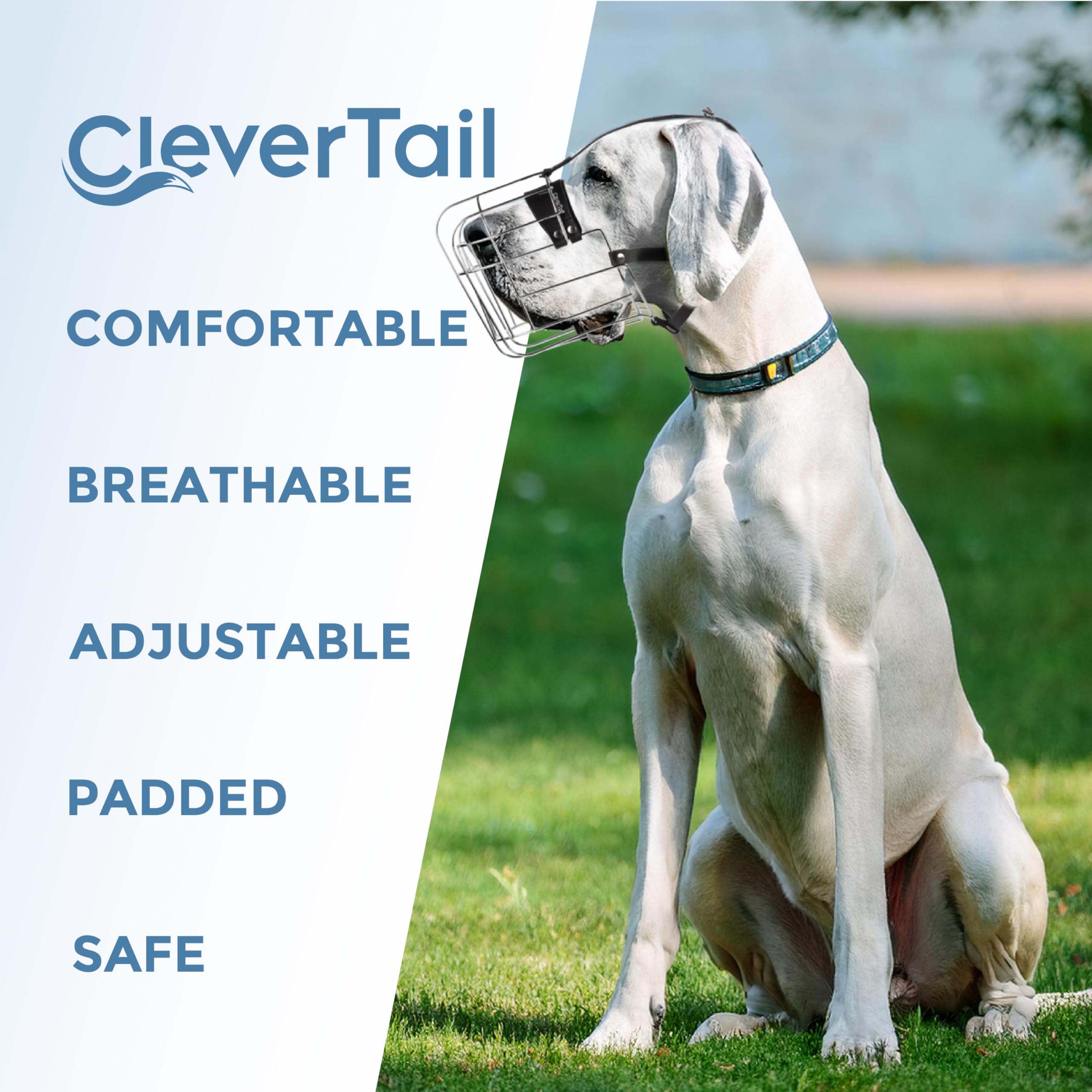 CleverTail Muzzle XXL assure sécurité et confort tout en permettant respiration et boire.