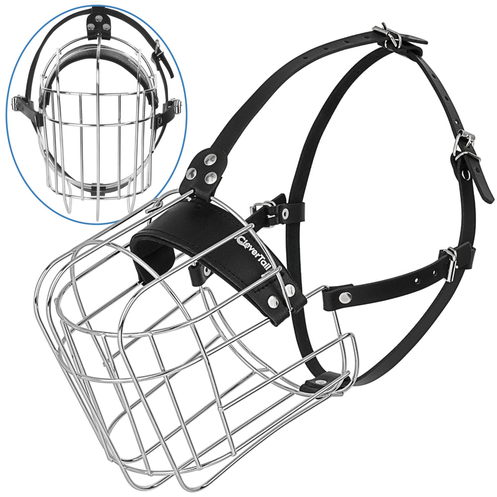 CleverTail Muzzle XXL avec sangles en cuir réglables pour un ajustement confortable et sûr.
