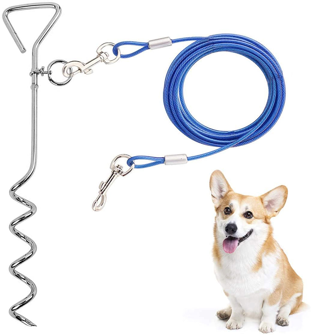 CLKHOWL câble d'attache pour chien avec piquet de 16ft bleu et anti-rouille, parfait camping