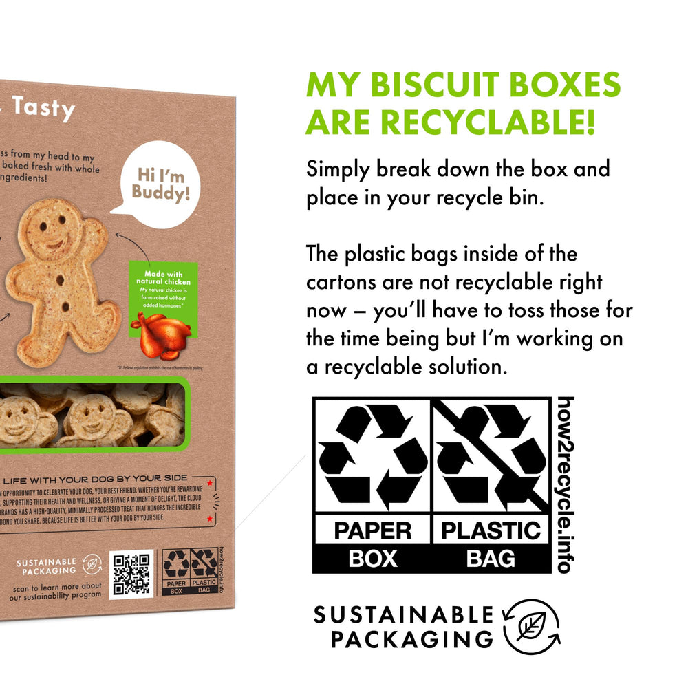 Buddy Biscuits Cloud Star, emballage recyclable après dégustation.