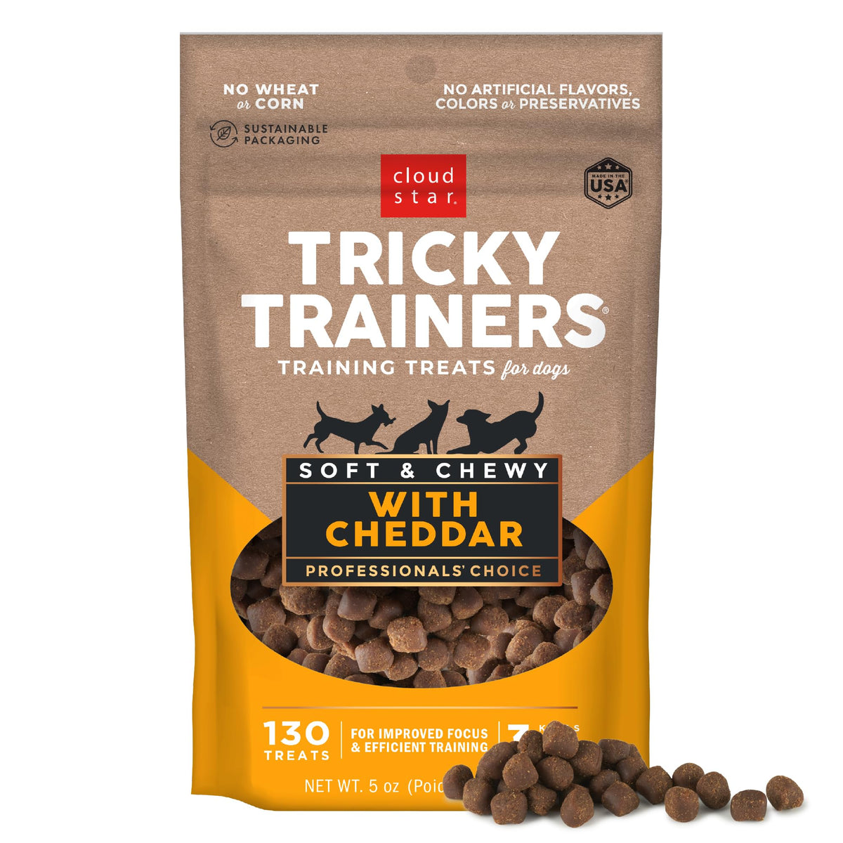 Cloud Star Tricky Trainers paquets cheddar 5oz, récompense idéale pour l'entraînement.