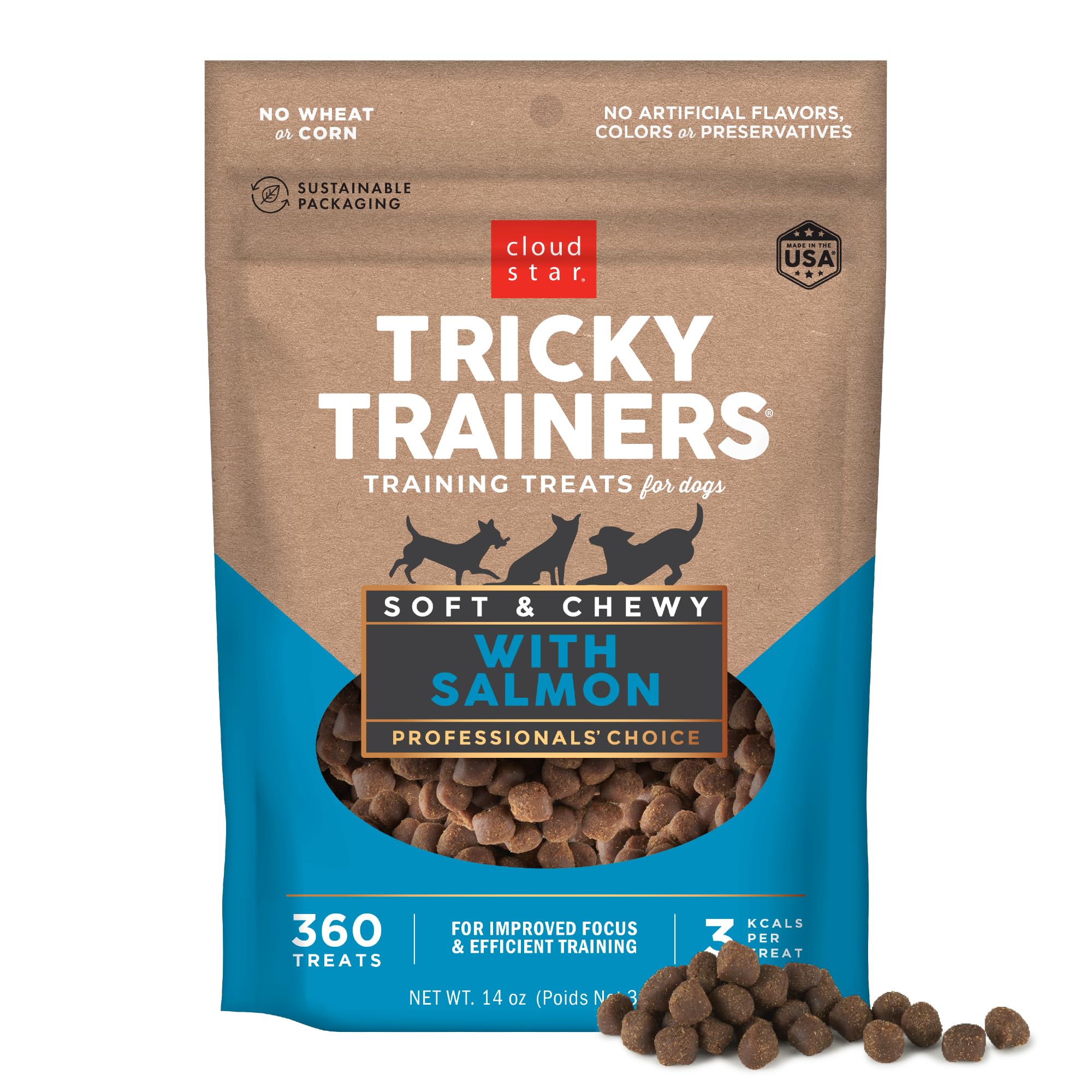 Cloud Star Tricky Trainers saumon, sachet 14 oz, récompense idéale pour l’entraînement.