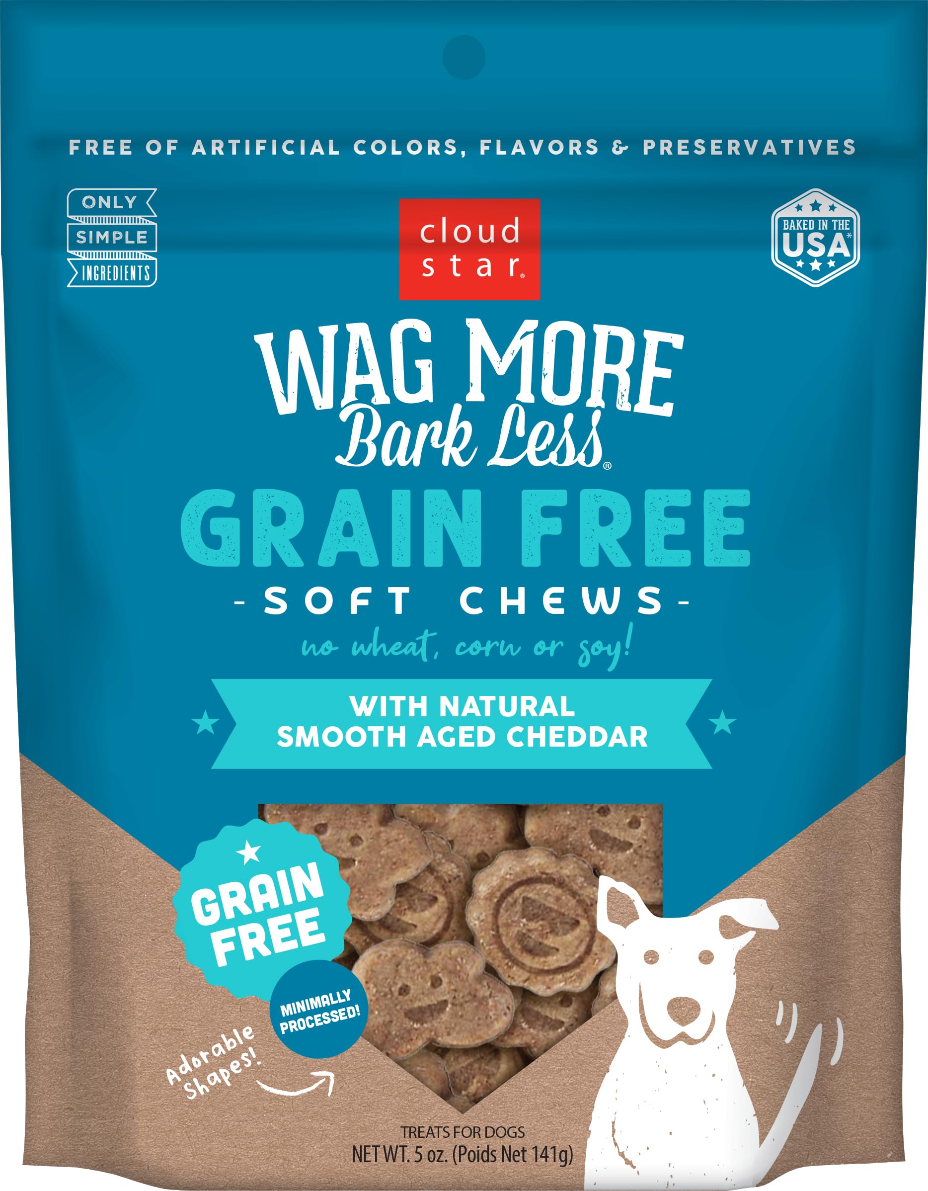 Cloud Star Wag More Bark Less, croquettes cheddar: texture moelleuse parfaite pour récompenser.