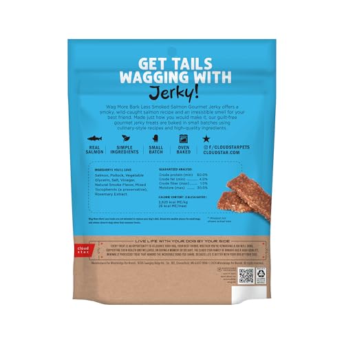 Tranches friandes Wag More Bark Less saumon fumé, texture tendre en gros plan.