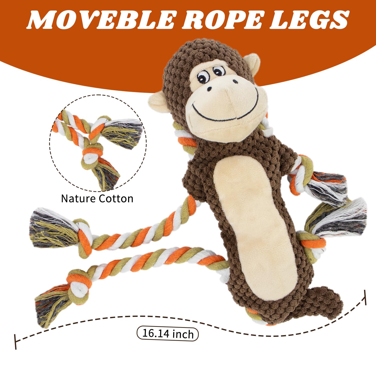 Jouet CneeeeeB pour chien – peluche design singe, douceur agréable