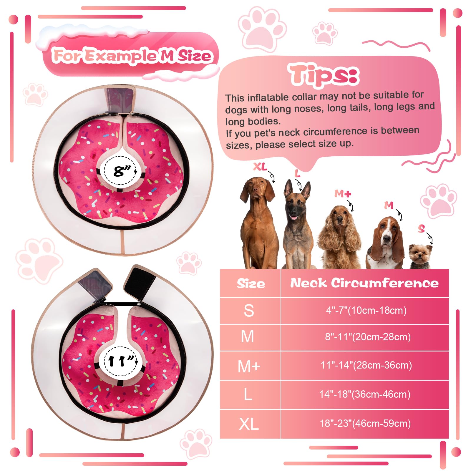 Cneo collier gonflable, tailles S à XL pour chiens et chats.