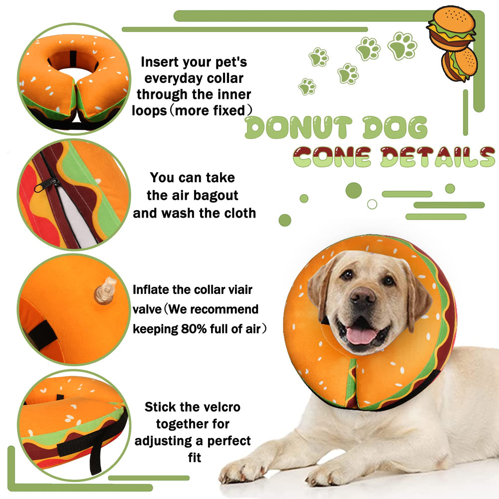 Cneo collier gonflable confort post-chirurgie, permet au chien de manger et jouer normalement.