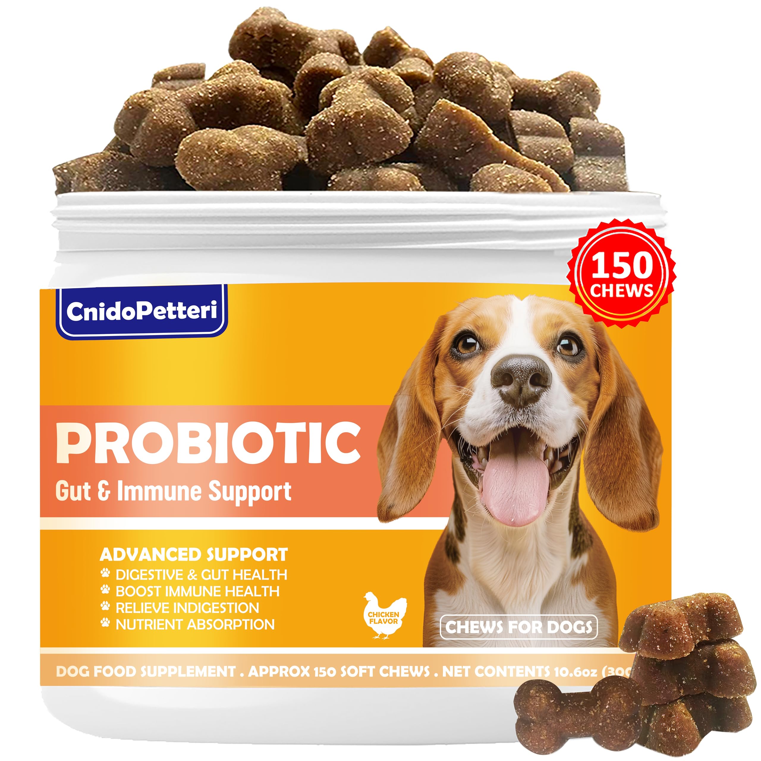 CnidoPetteri Probiotiques-Chien: bouchées digestives avec 6 souches et 6 enzymes.