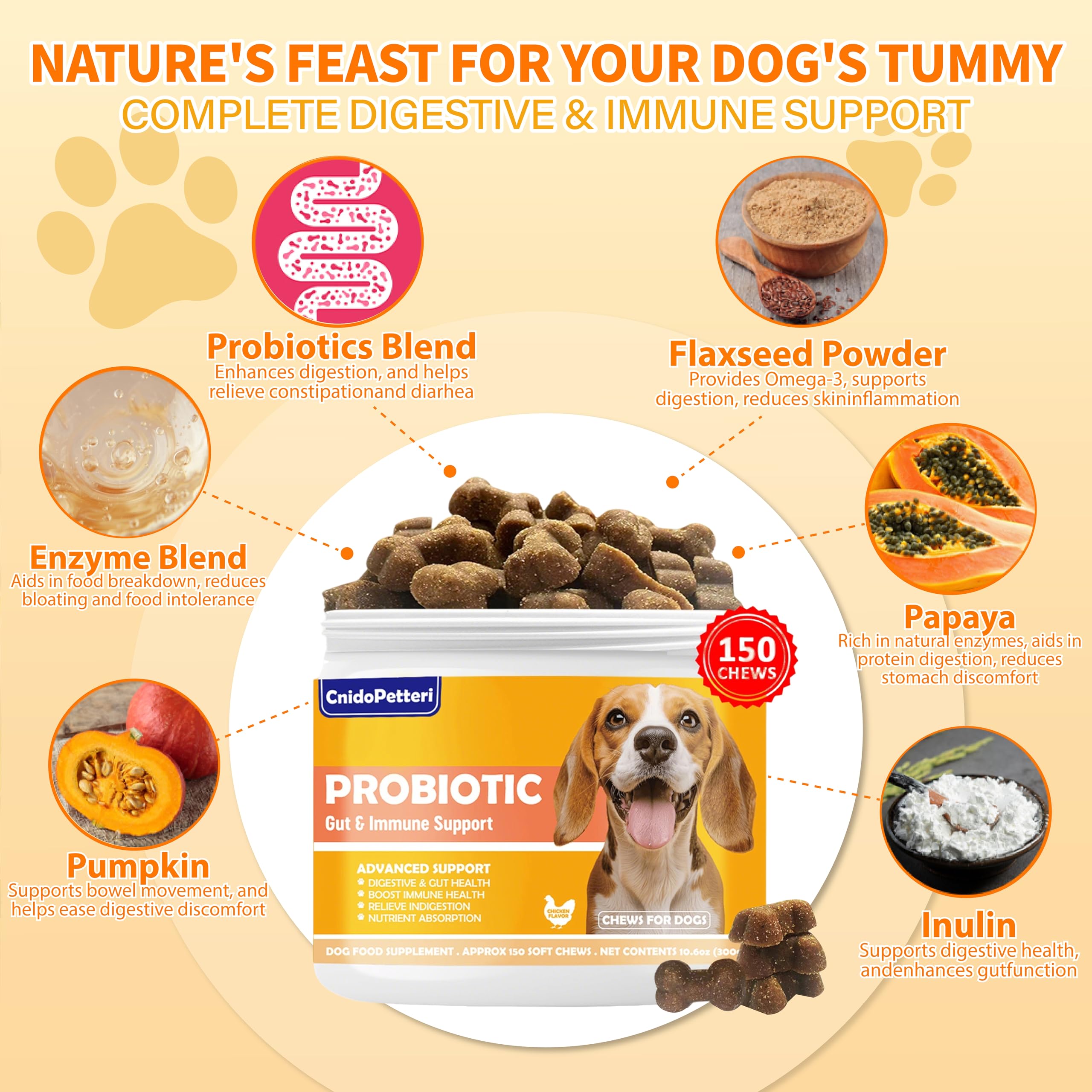 CnidoPetteri Probiotiques-Chien: friables masticables faciles à donner.