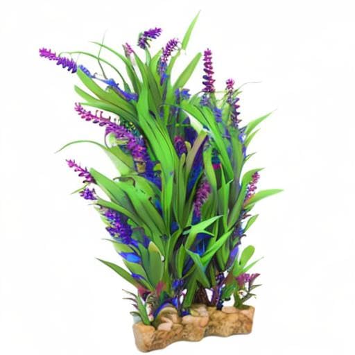 CNZ décor d aquarium avec base en ceramique et plante plastique sûre pour les poissons.