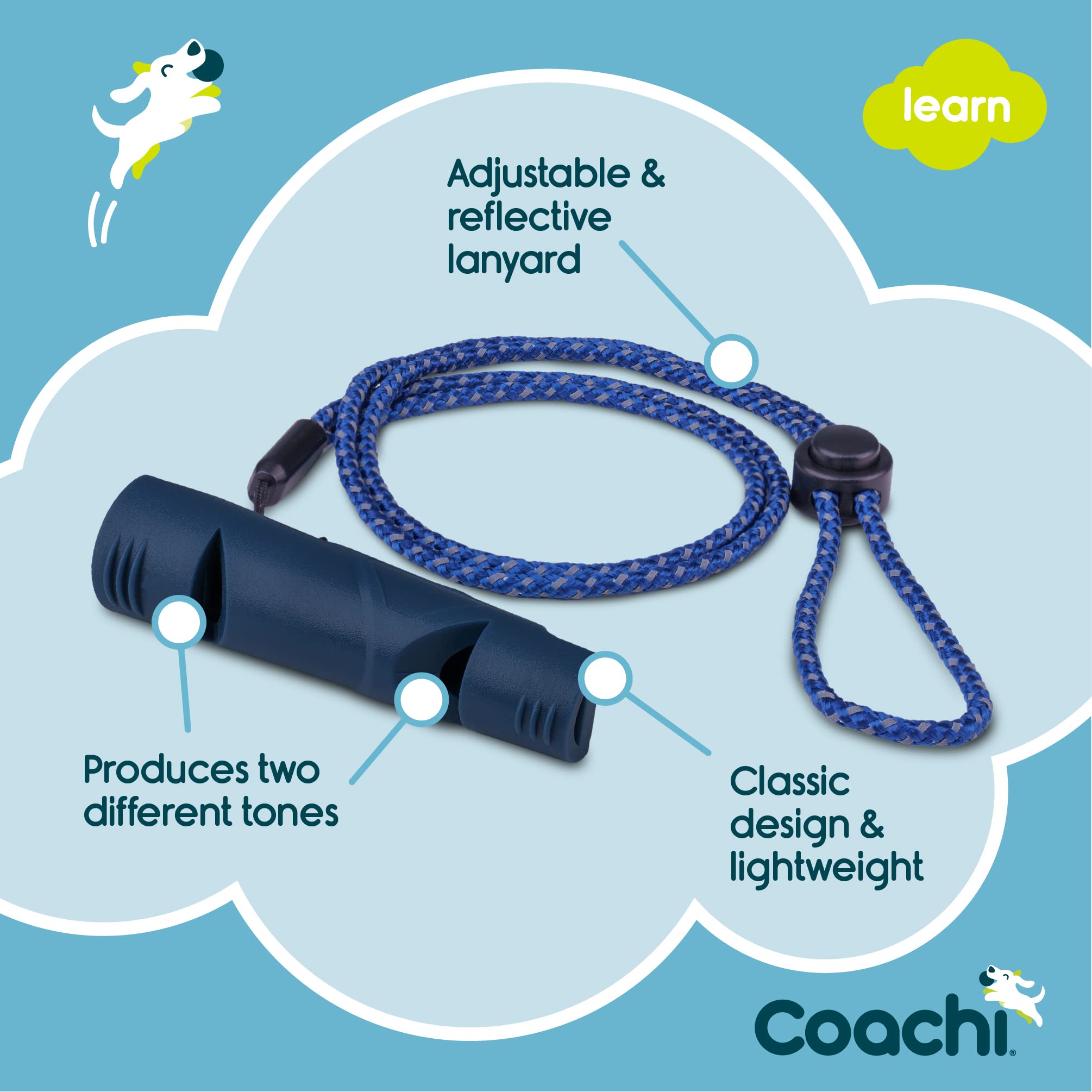 Coachi sifflet léger et compact en premier plan, facile à glisser dans la poche.