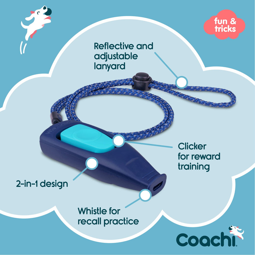 Coachi Whizzclick bouton bleu pastel, bouton contrasté pour stimuler l'attention et récompenses.