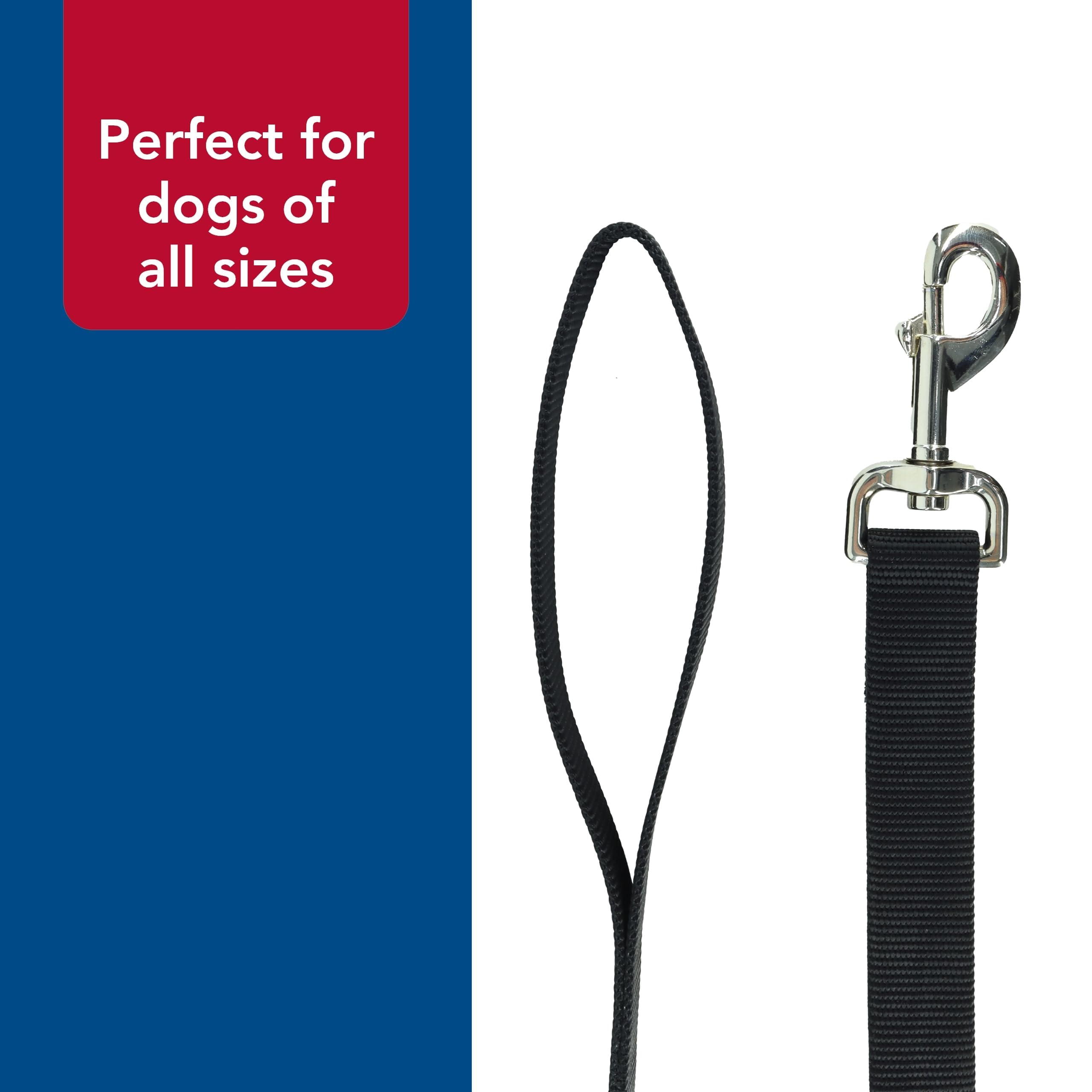 Laisse Coastal Pet noir adaptée à toutes les tailles de chien.