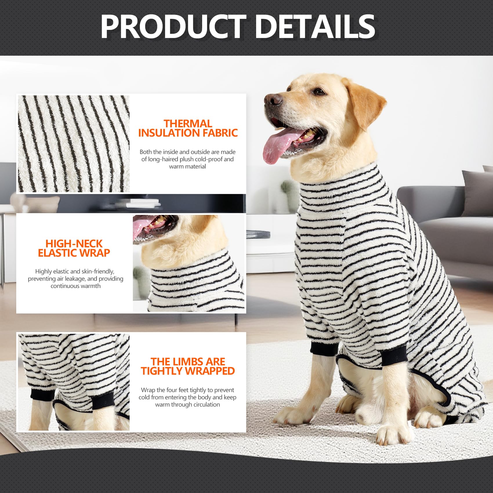 COCHPR pyjama chien douillet noir rayé XXXL, liberté de mouvement lors des jeux.
