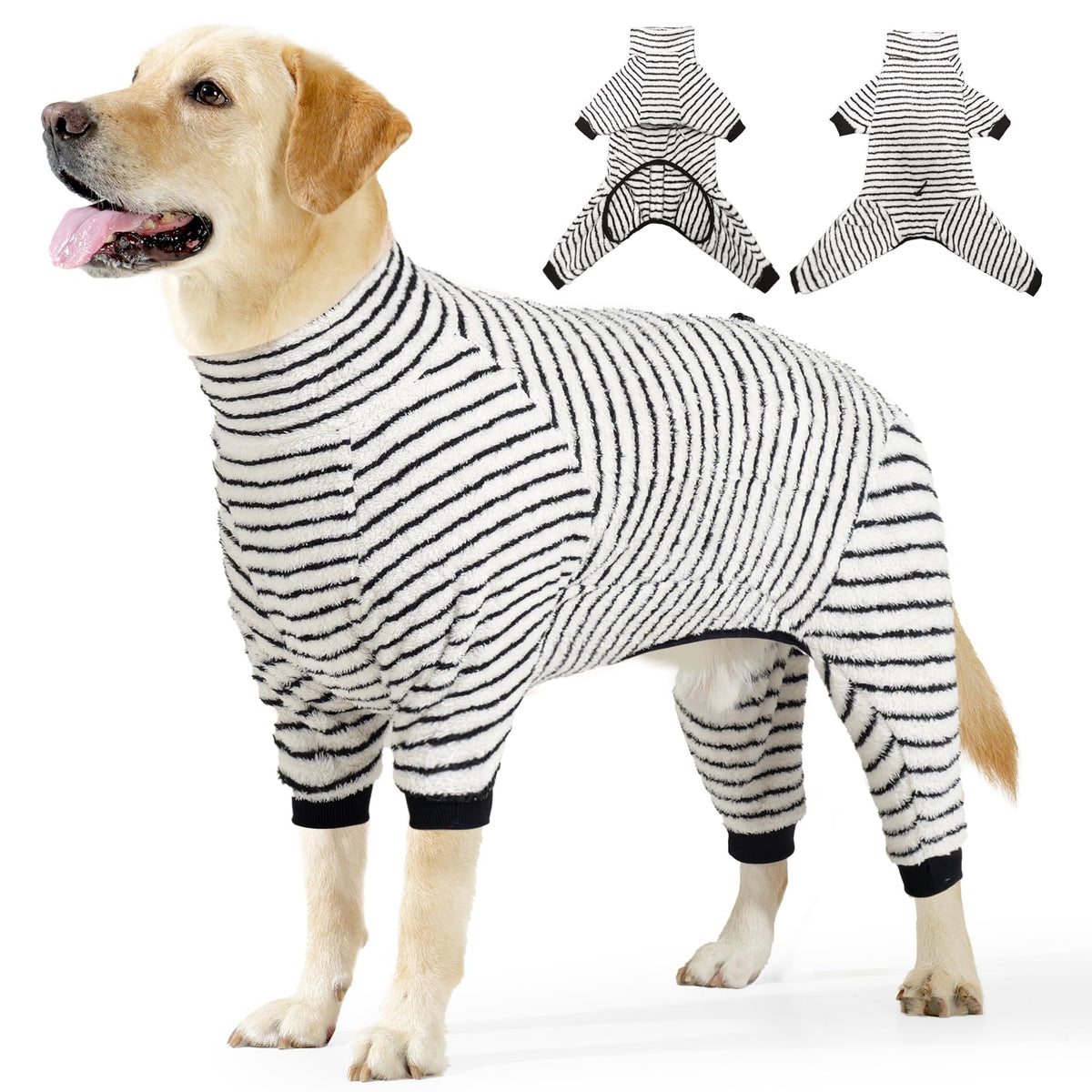 COCHPR pyjama chien polaire noir rayé XXXL, chaleur douce pour sorties hivernales.