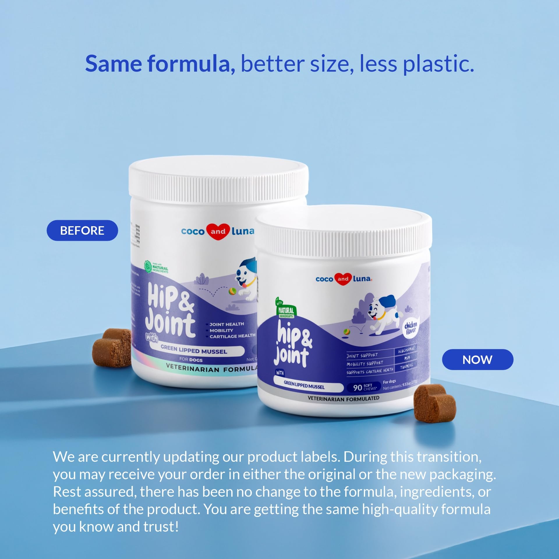 Coco et Luna – liste-ingredients-collagene-glucosamine-huile-poisson: formulation complète pour le confort quotidien.