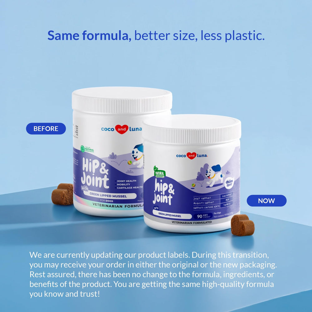 Coco et Luna – liste-ingredients-collagene-glucosamine-huile-poisson: formulation complète pour le confort quotidien.