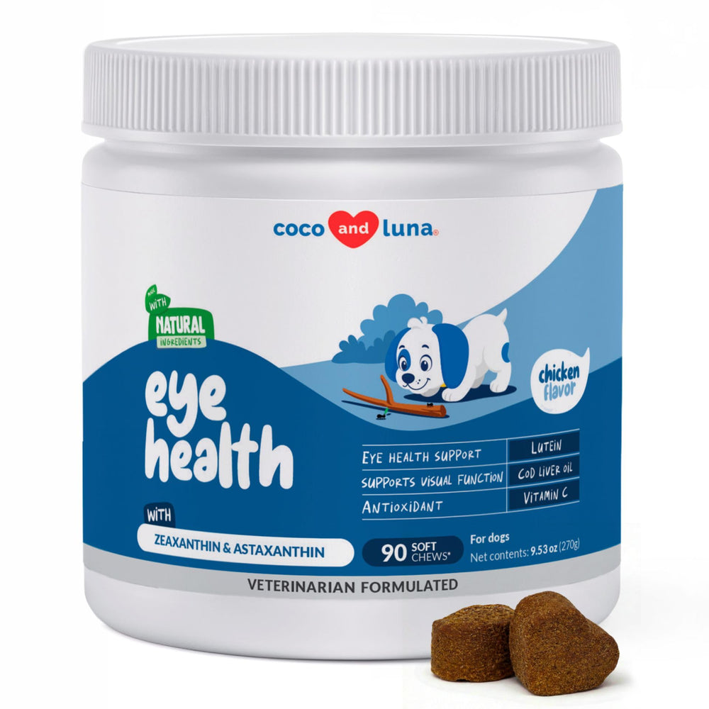 Coco et Luna – Gommes Soutien Œil Chien: friandise savoureuse et soutien visuel potentiel.