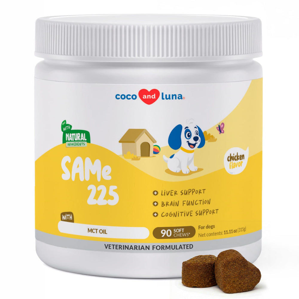 Coco et Luna Same pour chiens – bouteille du produit et étiquette visible