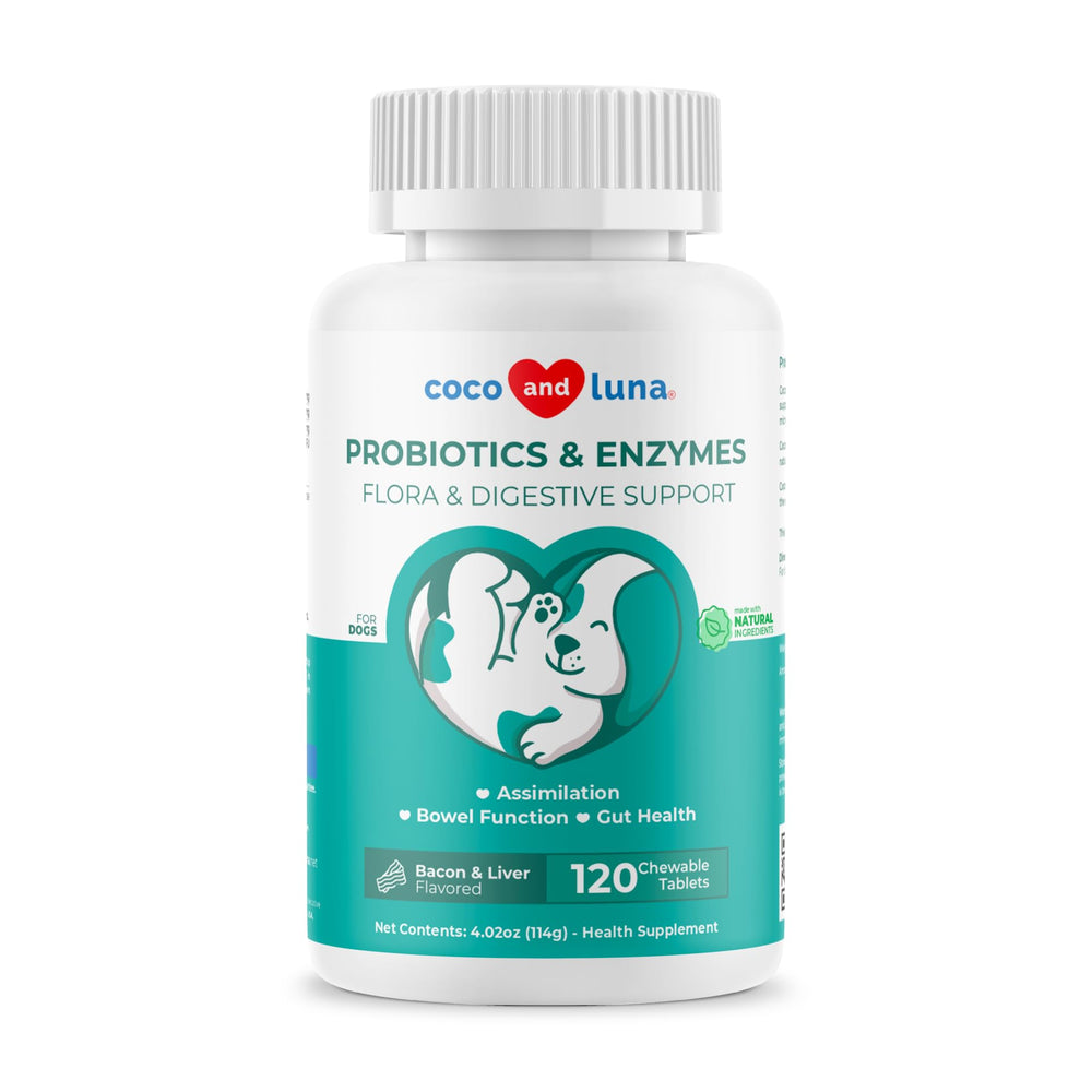 Coco et Luna probiotiques chien tablettes 120 pour soutenir la digestion.