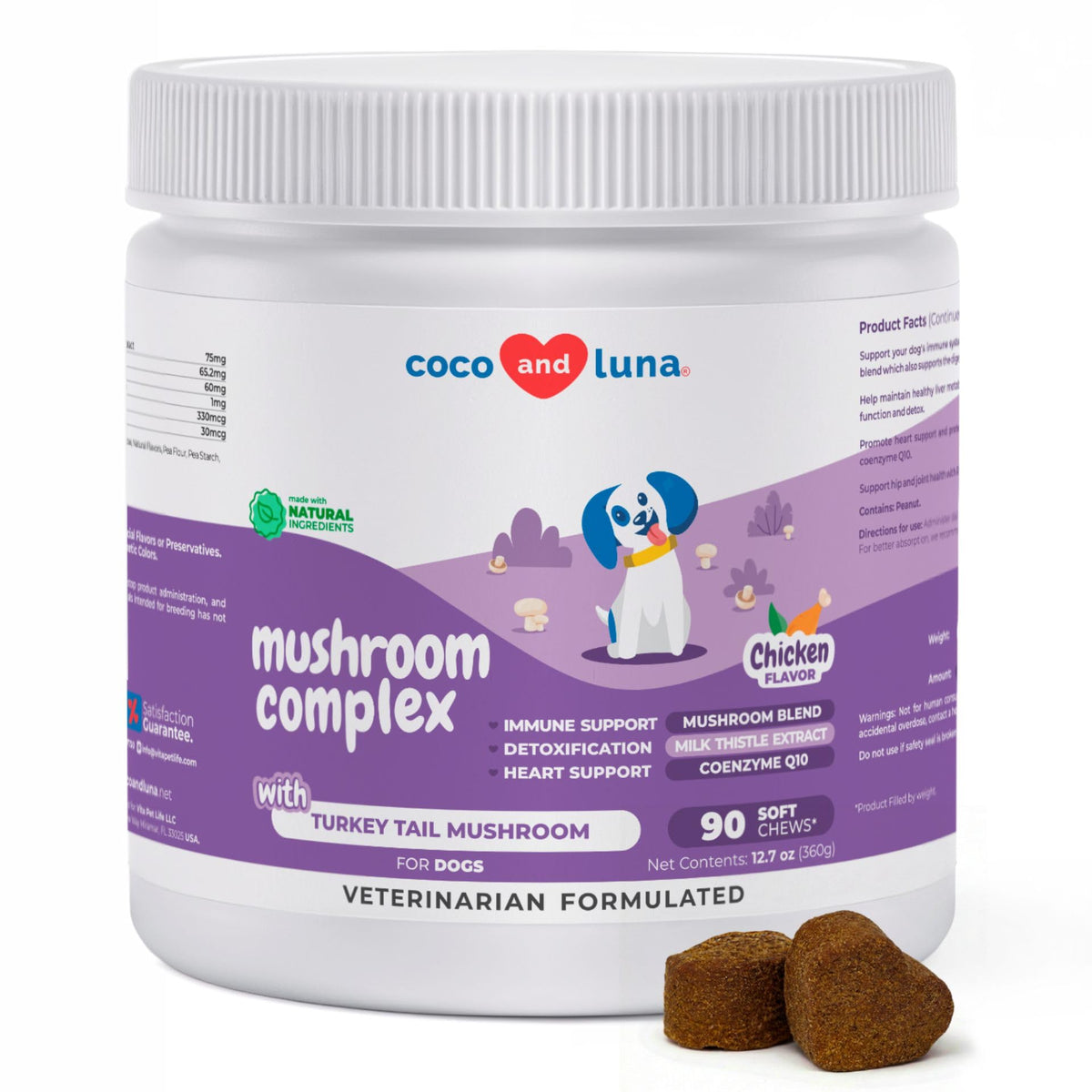 Coco et Luna Turkey Tail pour chiens - bouteille, soutien immunitaire potentiel