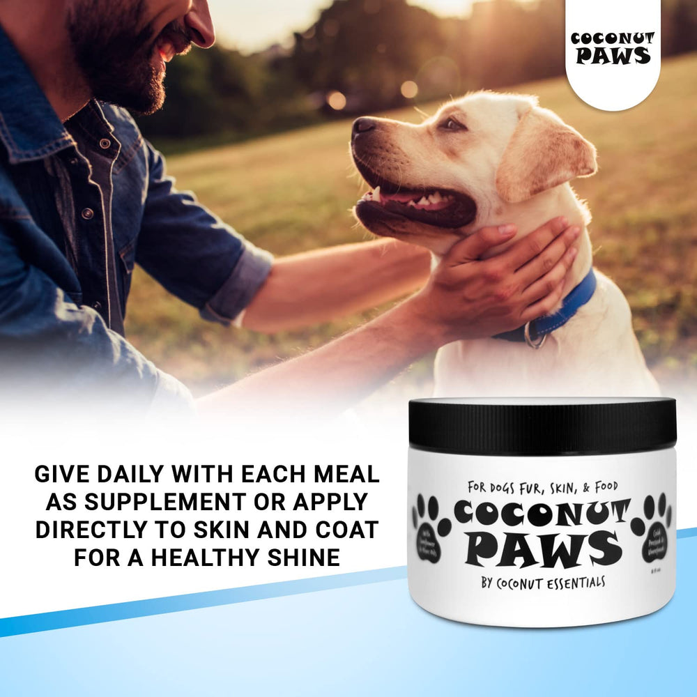 Coconut Essentials Paws : application sur chien pour peau saine et pelage brillant.