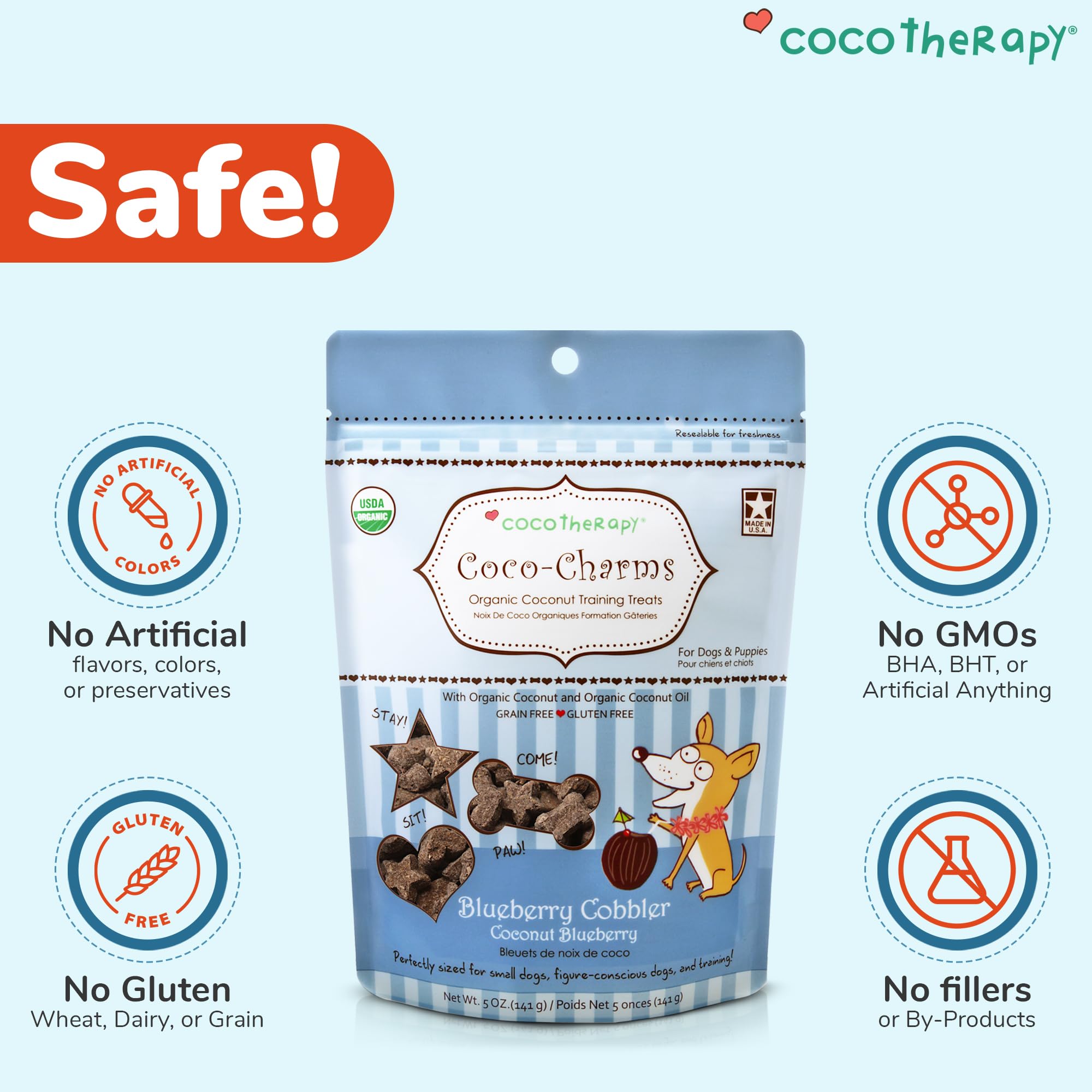Sachet refermable des Coco-Charms pour garder la fraîcheur plus longtemps