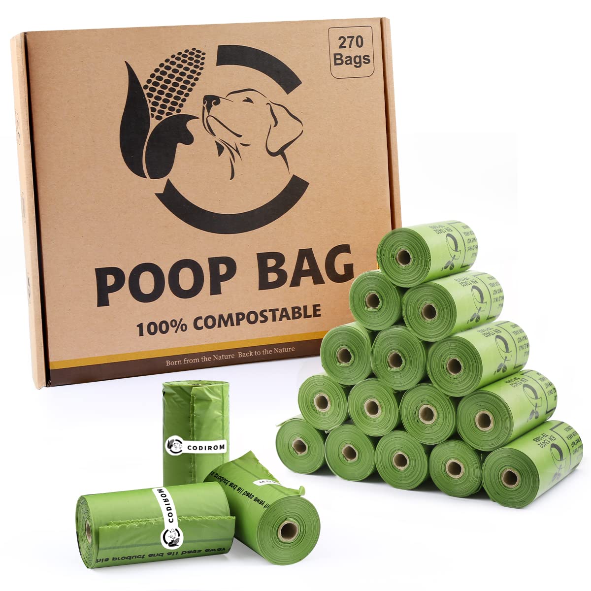Codirom sacs crottes chien – emballage 18 rouleaux pratique pour balades.