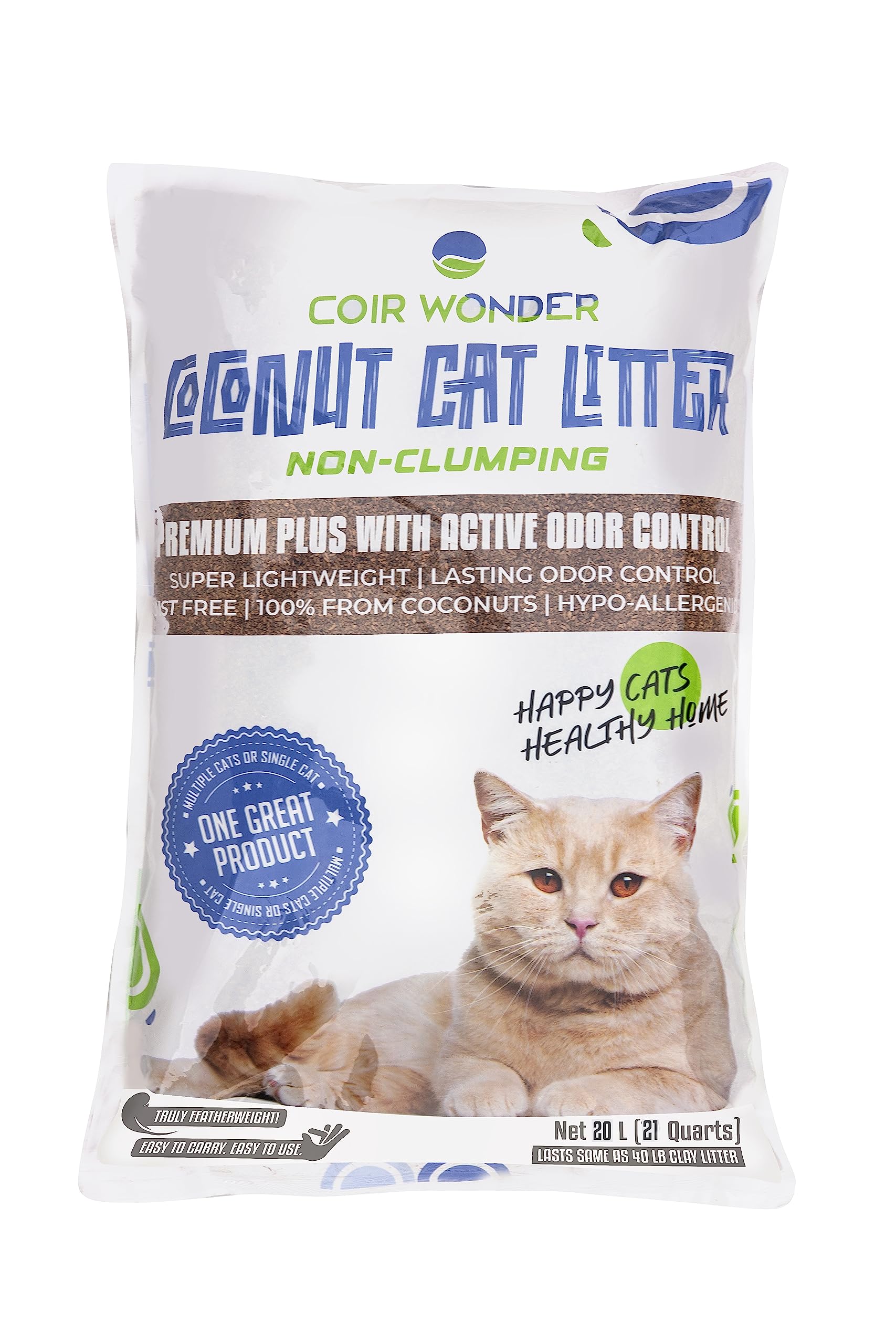 Coir Wonder emballage litière coco, pratique et légère.