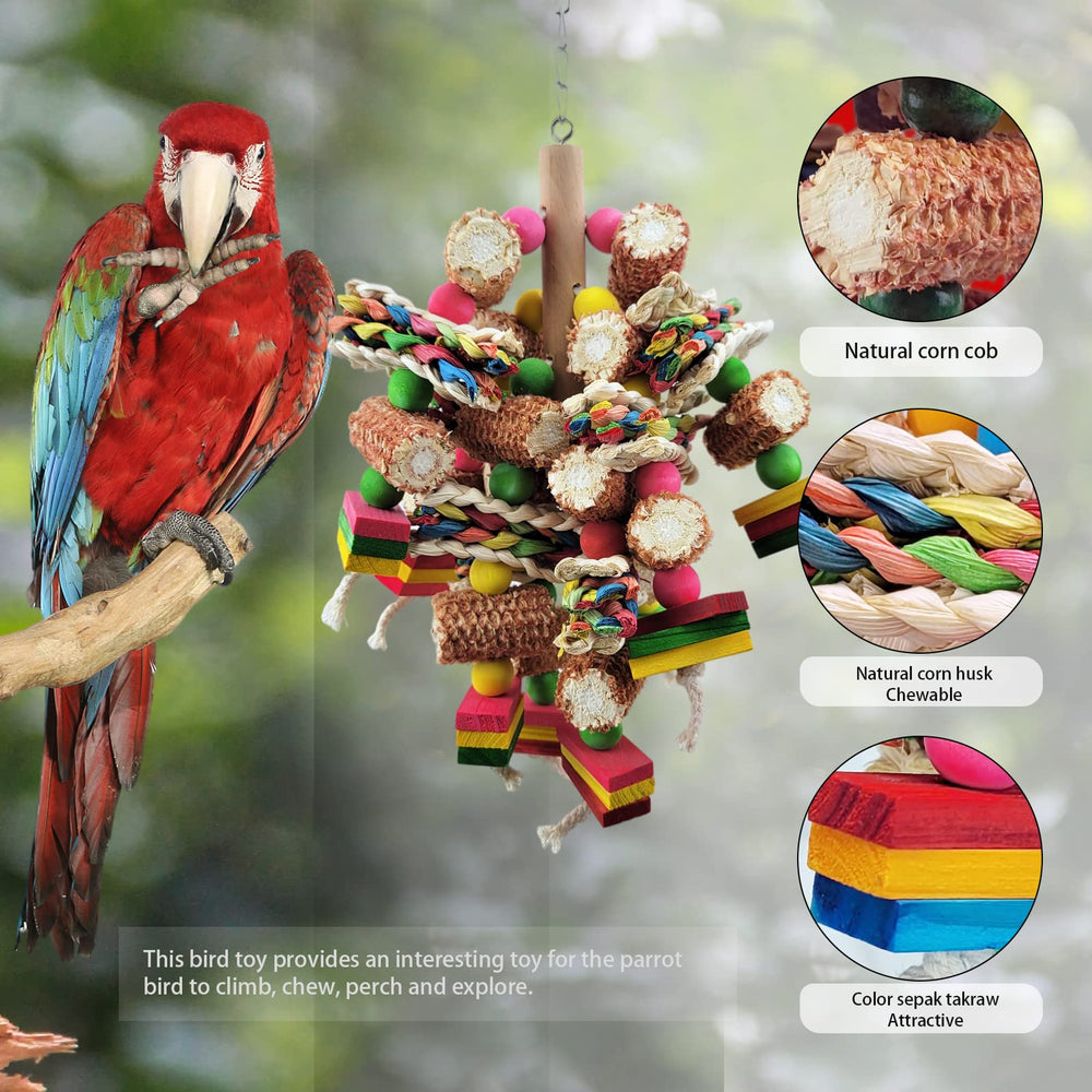 Jouets Cokliomc pour oiseaux, bois multicolore, favorisant l’exercice du bec.