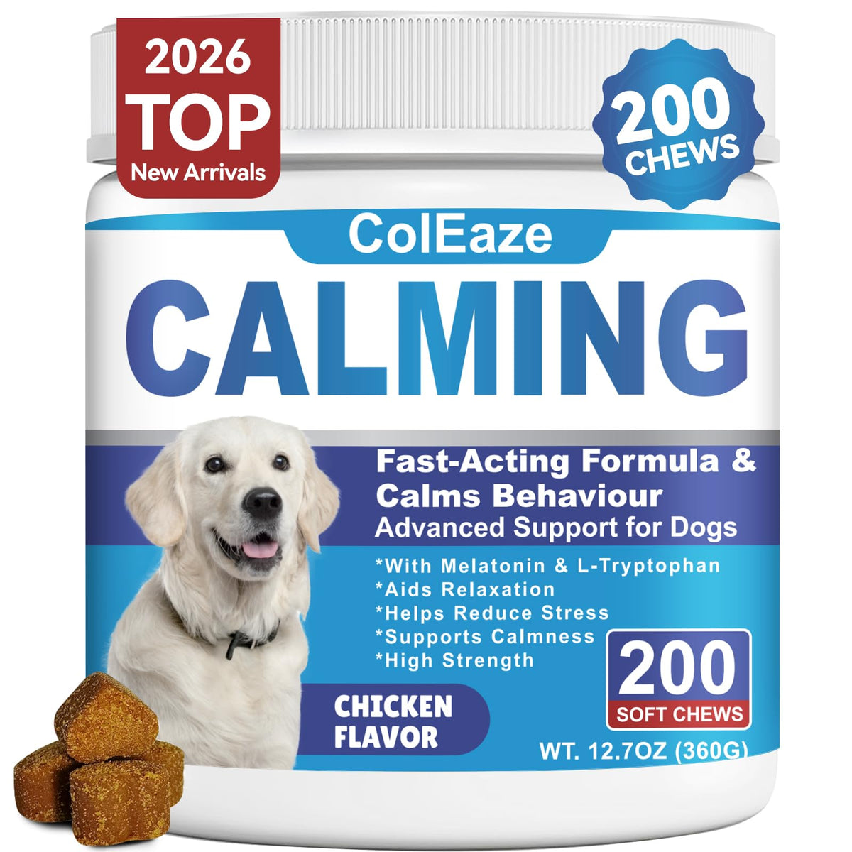 ColEaze friandises apaisantes pour chien – emballage visible et soutien potentiel au calme lors des trajets.